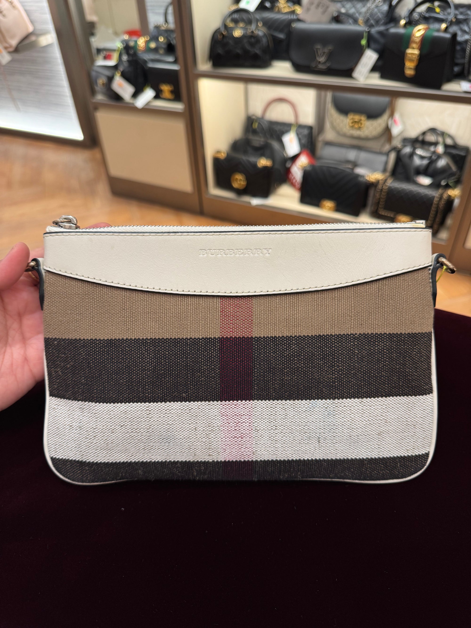 Burberry Check Peyton Crossbody White