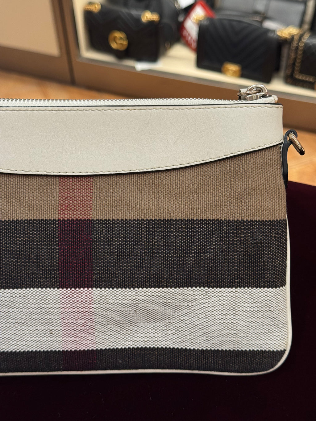 Burberry Check Peyton Crossbody White