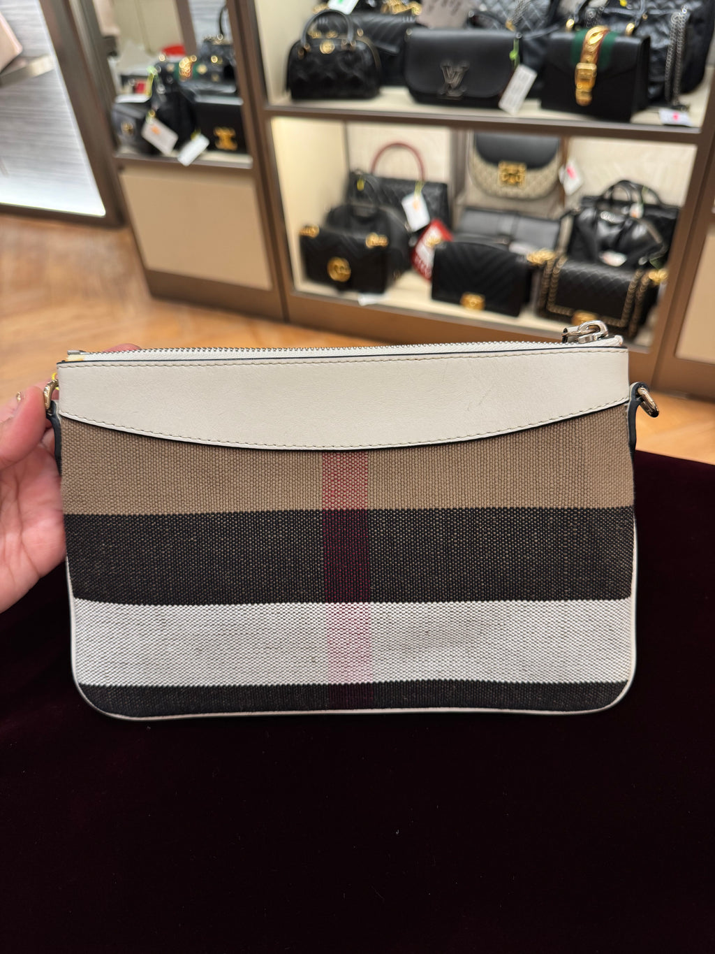 Burberry Check Peyton Crossbody White