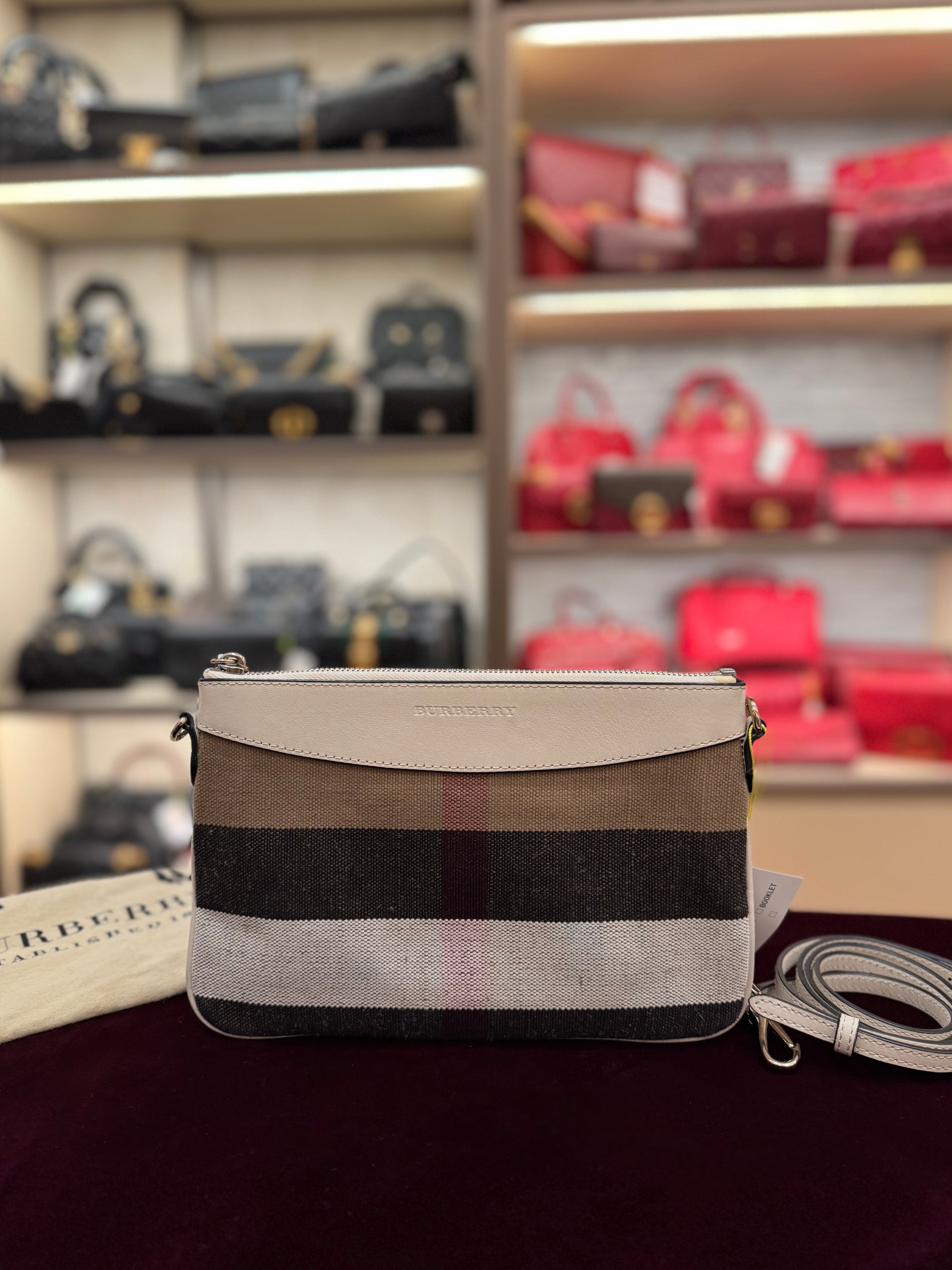 Burberry Check Peyton Crossbody White