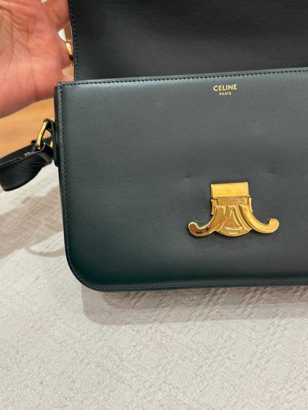 Celine Triomphe Medium Emerald Green