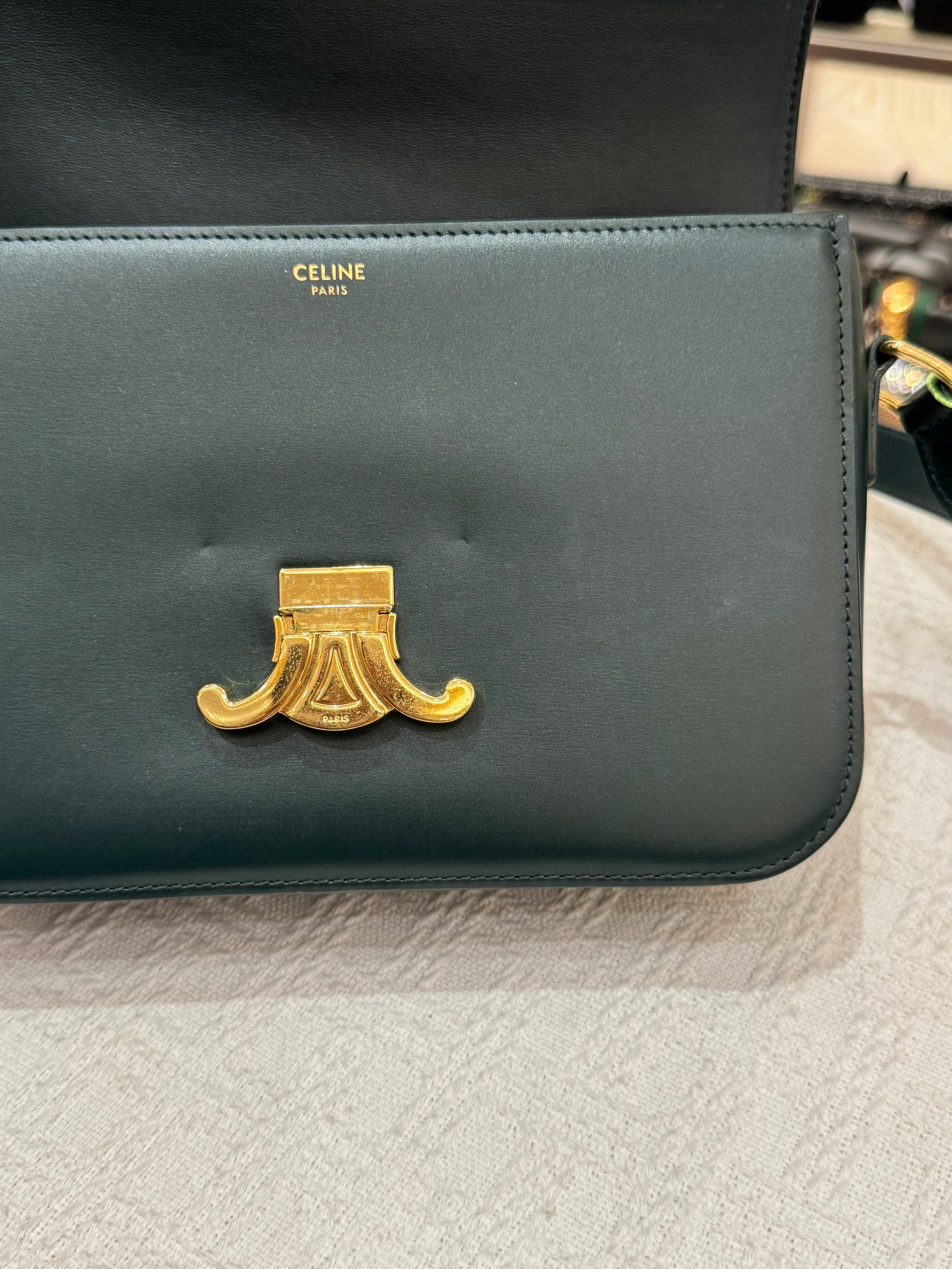 Celine Triomphe Medium Emerald Green