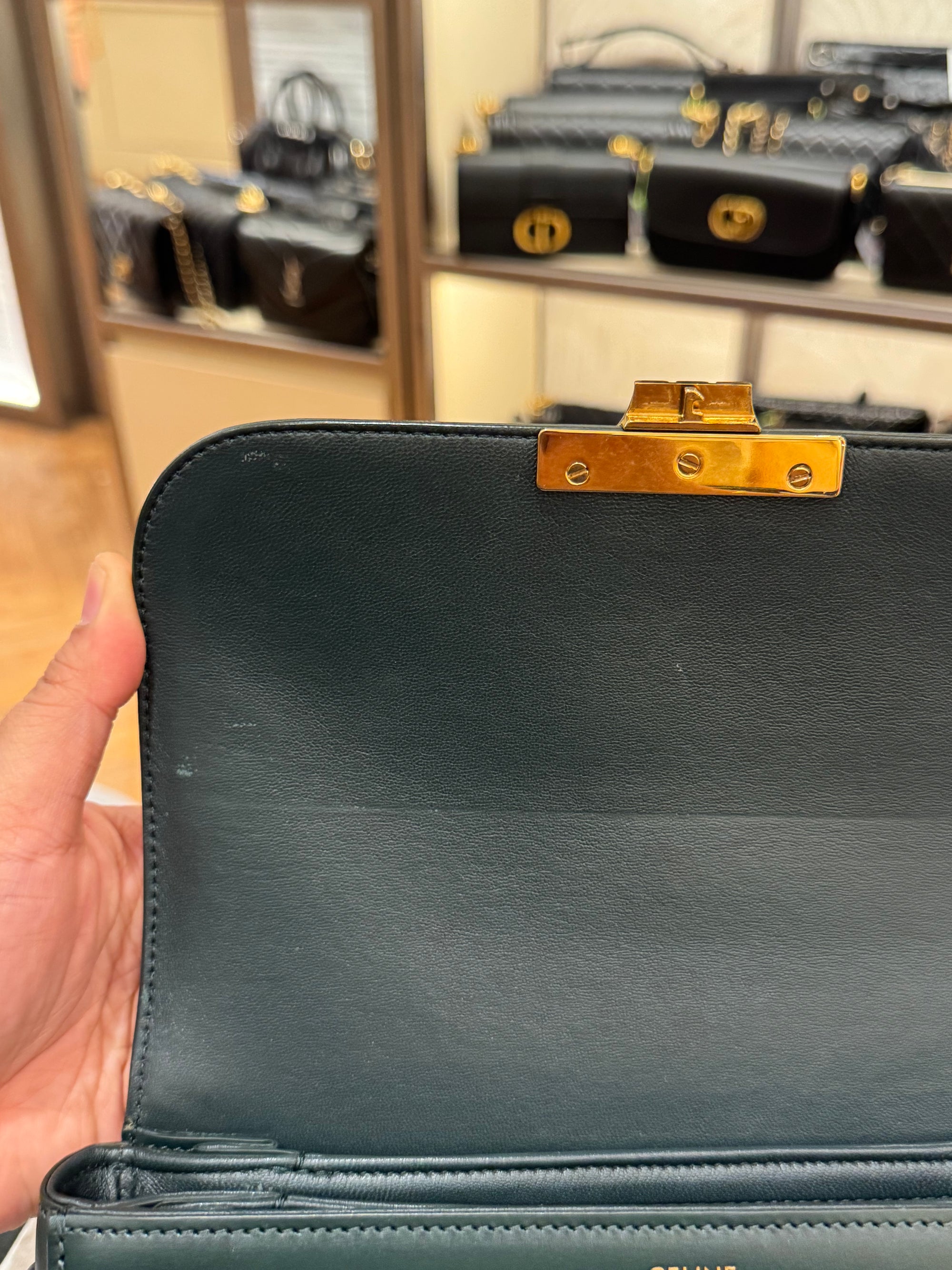 Celine Triomphe Medium Emerald Green