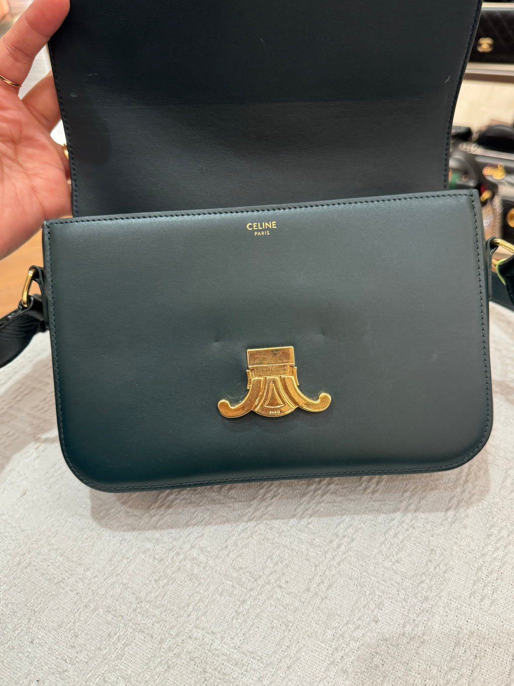 Celine Triomphe Medium Emerald Green