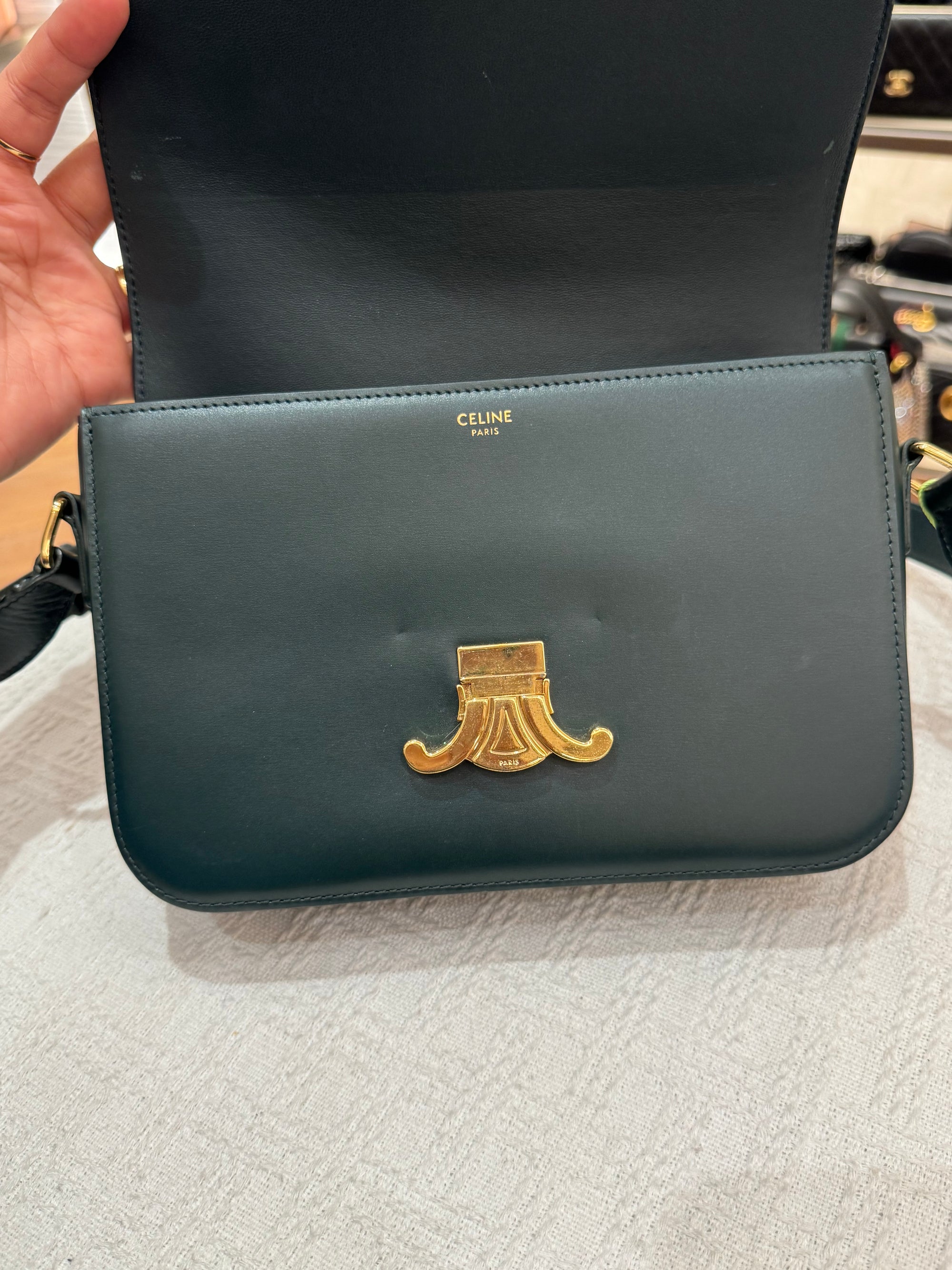 Celine Triomphe Medium Emerald Green