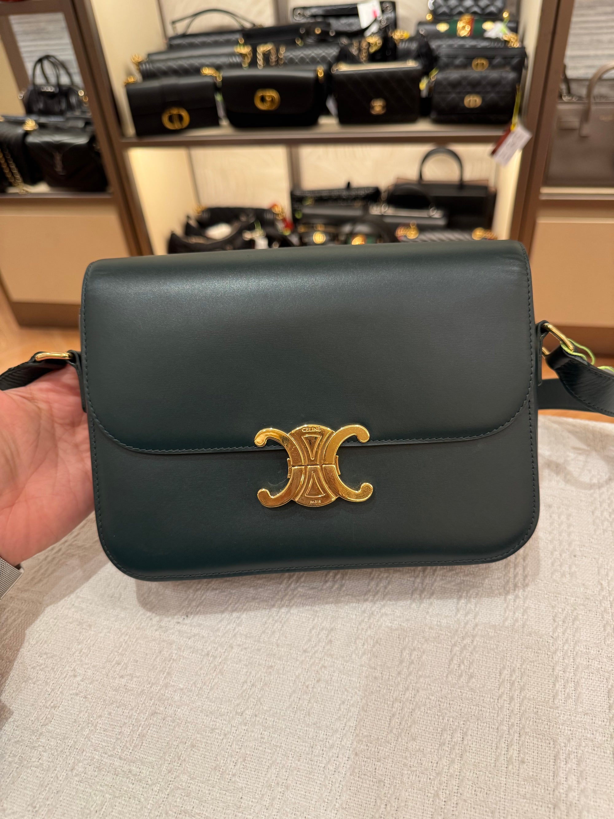 Celine Triomphe Medium Emerald Green
