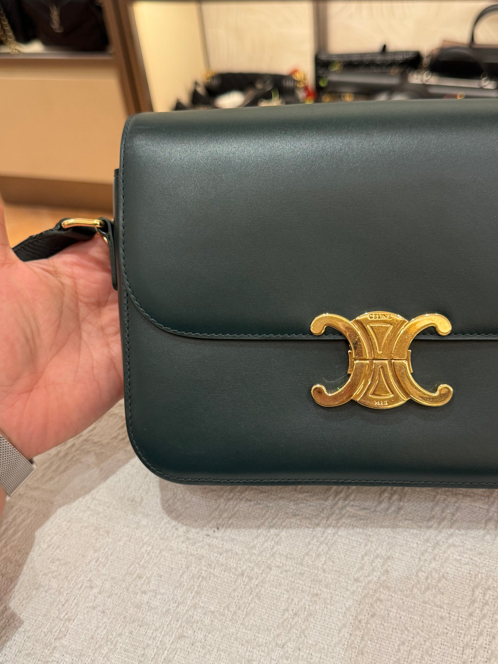 Celine Triomphe Medium Emerald Green
