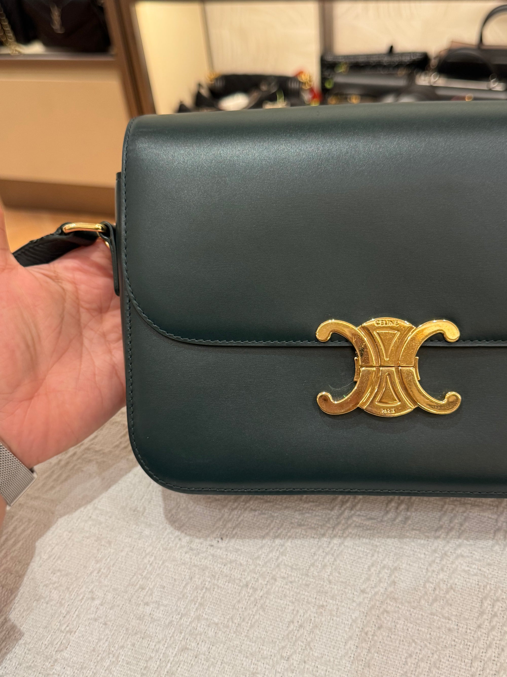 Celine Triomphe Medium Emerald Green