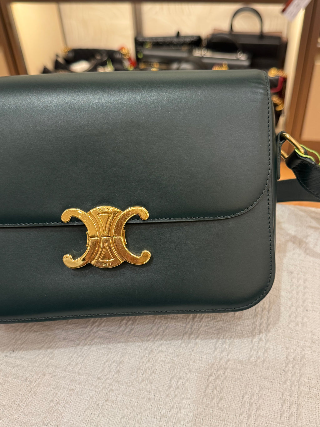 Celine Triomphe Medium Emerald Green