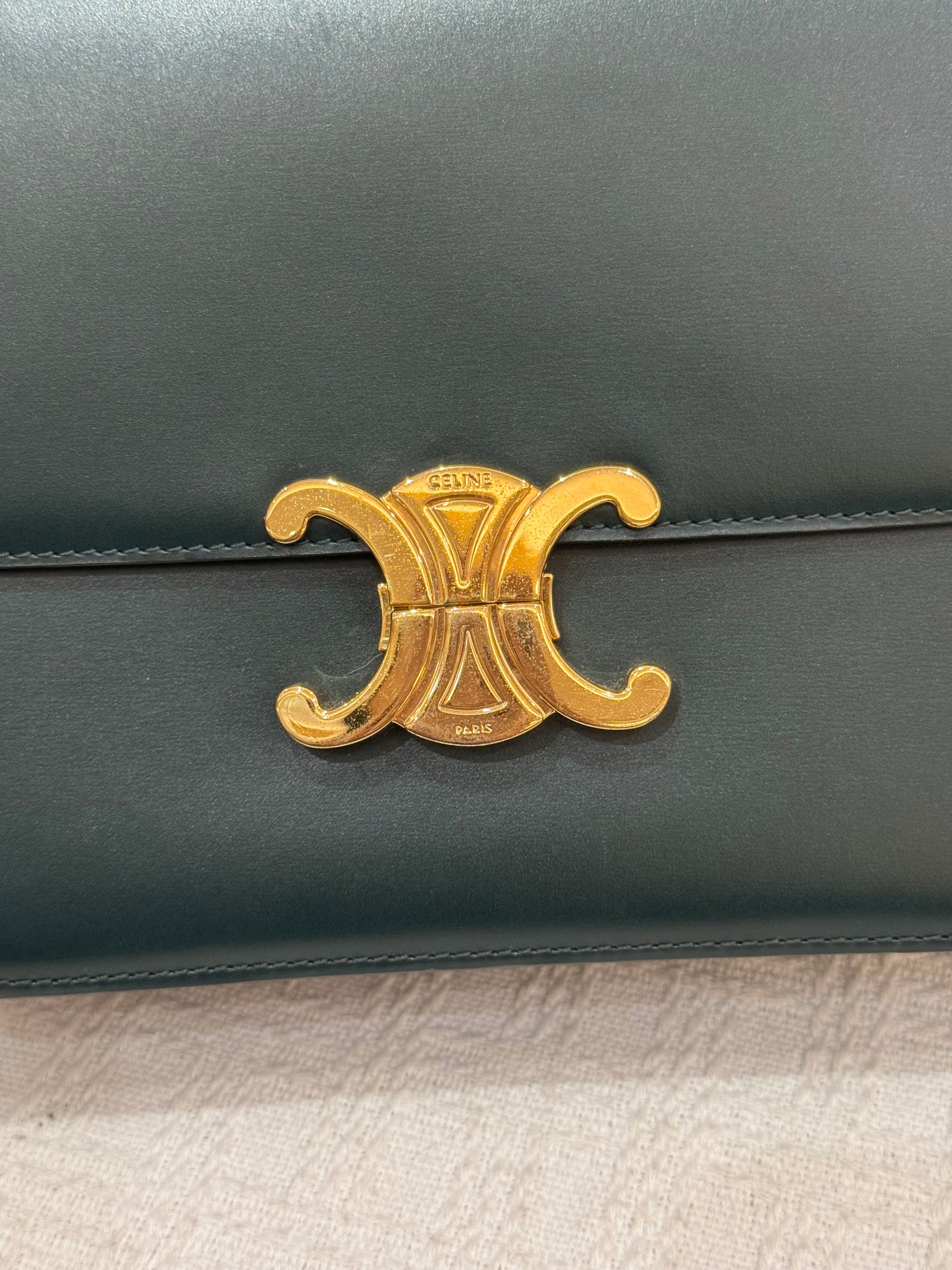Celine Triomphe Medium Emerald Green