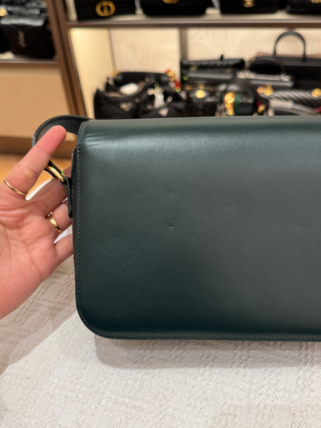 Celine Triomphe Medium Emerald Green