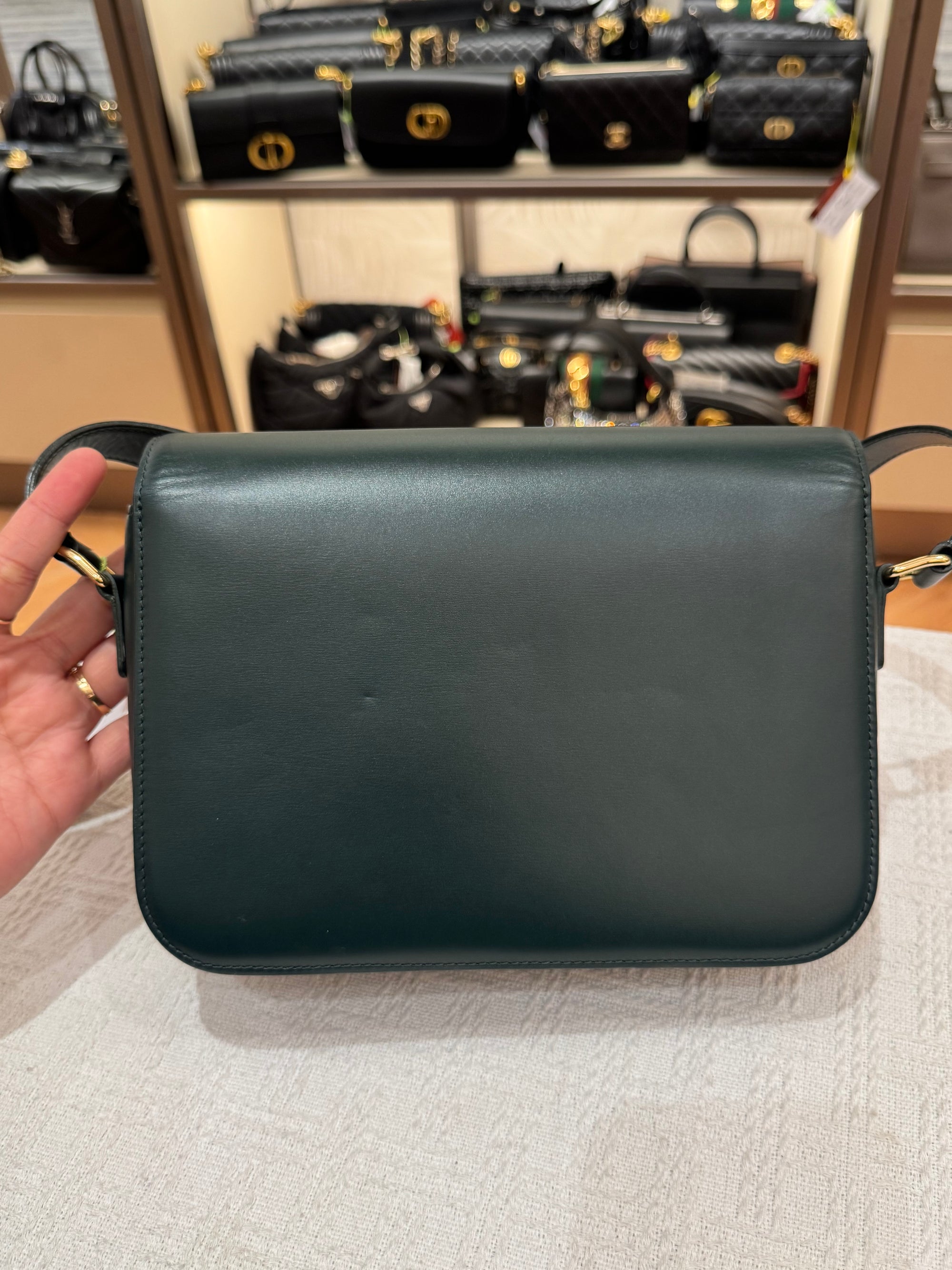 Celine Triomphe Medium Emerald Green