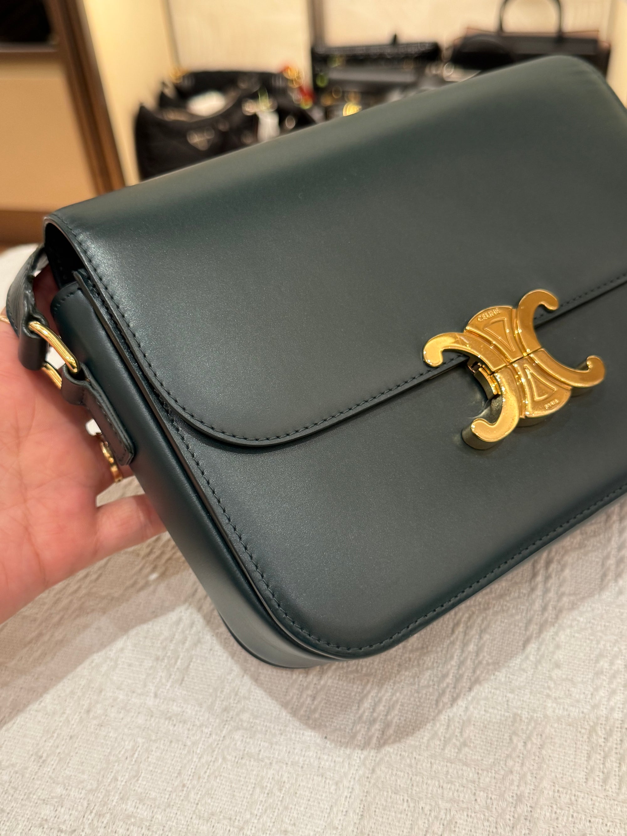 Celine Triomphe Medium Emerald Green