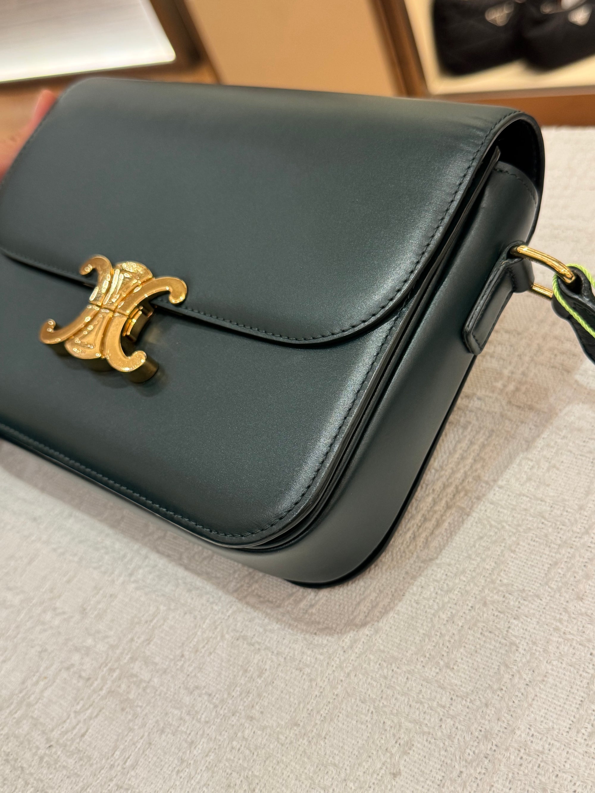Celine Triomphe Medium Emerald Green