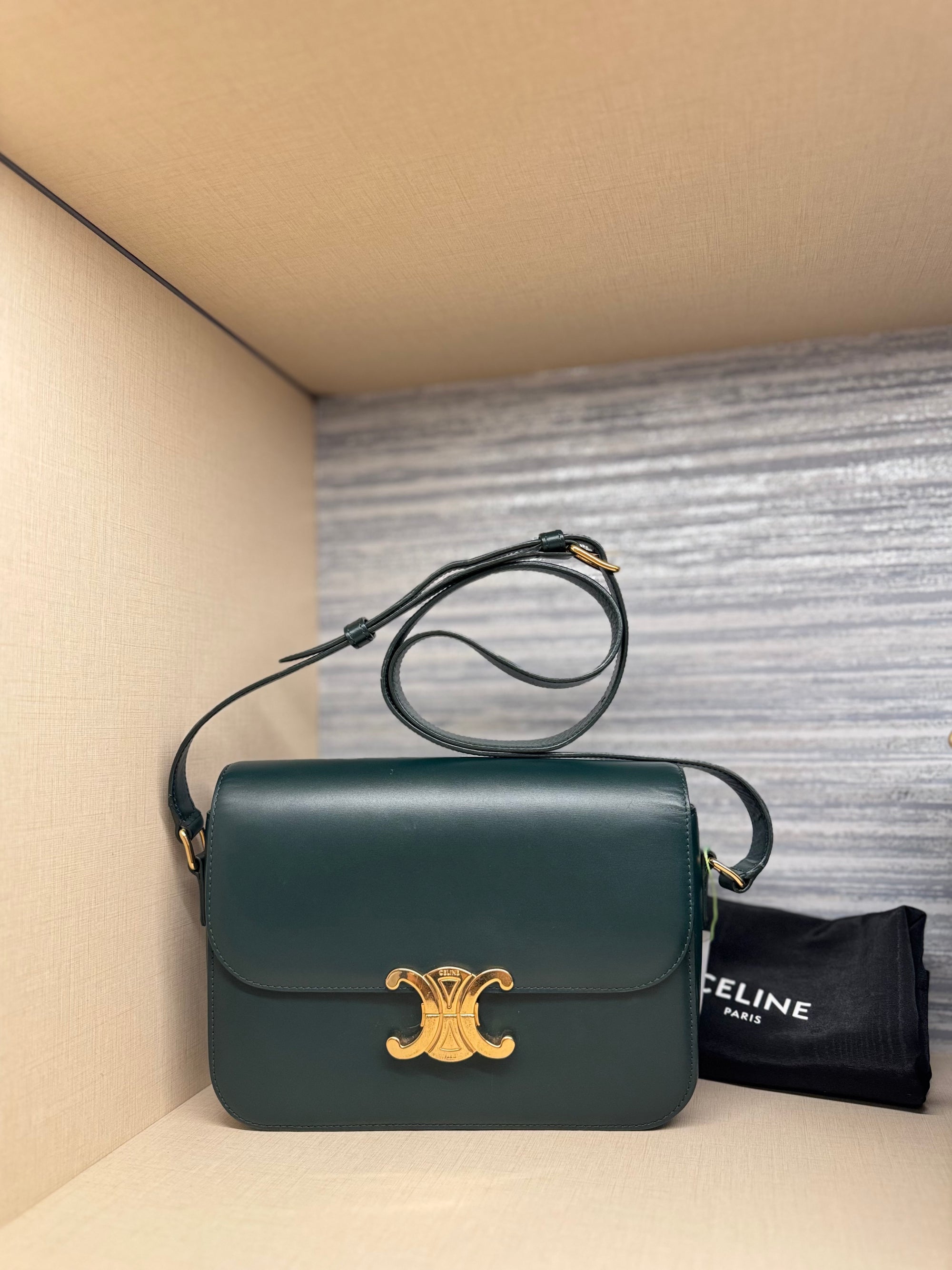 Celine Triomphe Medium Emerald Green