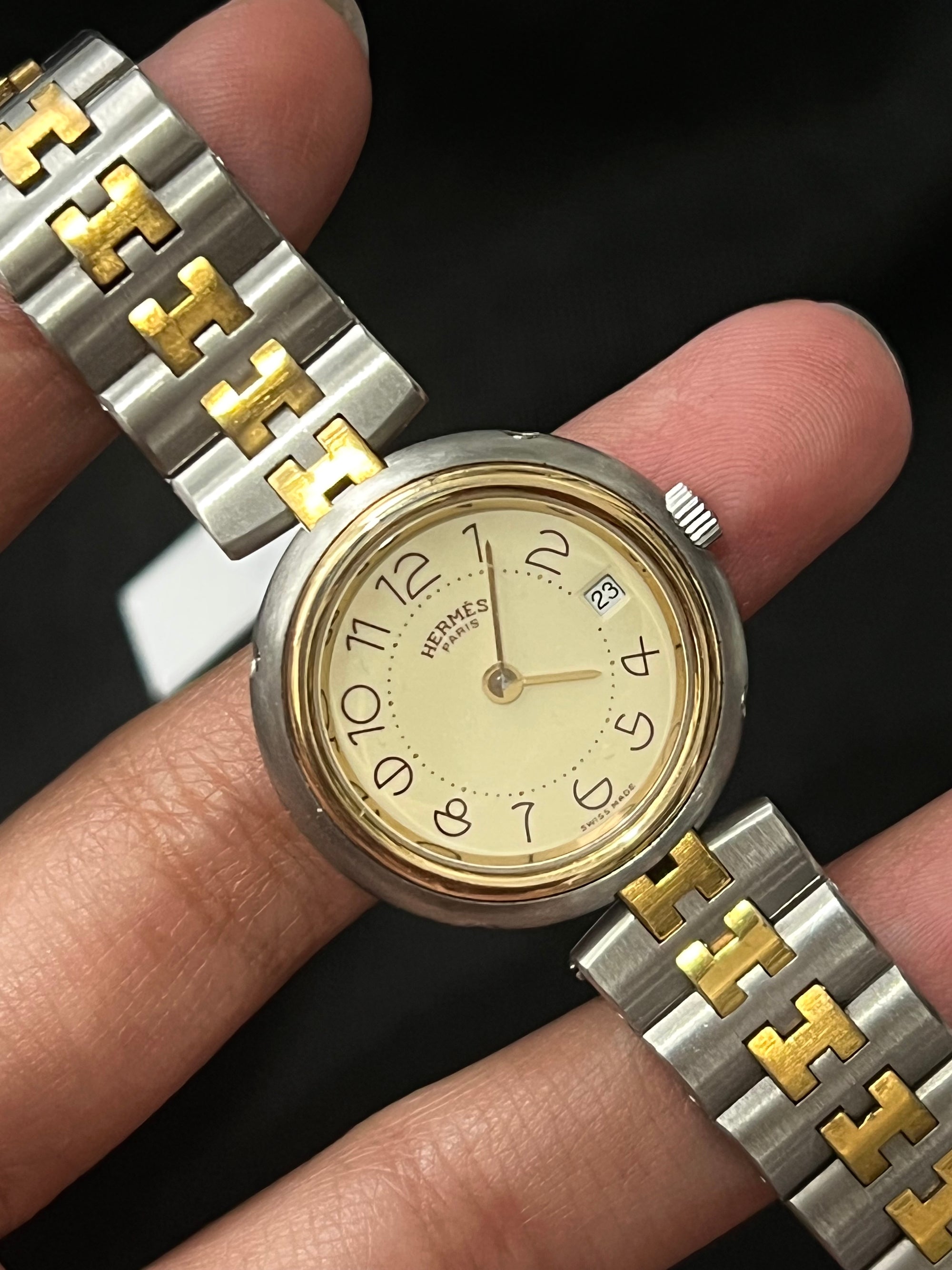 Hermes Clipper Twotoned H Small With Beige Dial