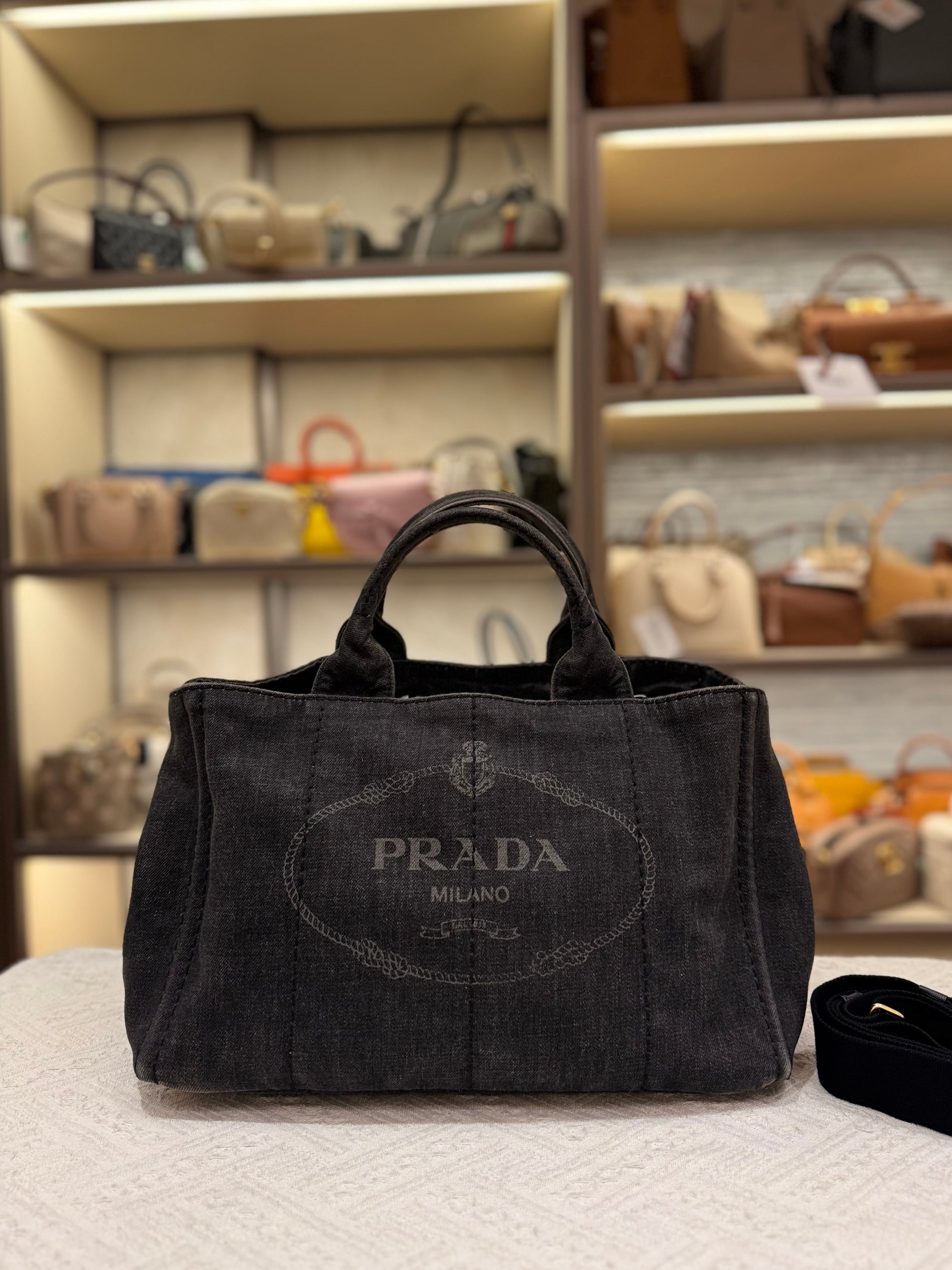 Prada Canapa Denim Tote Small