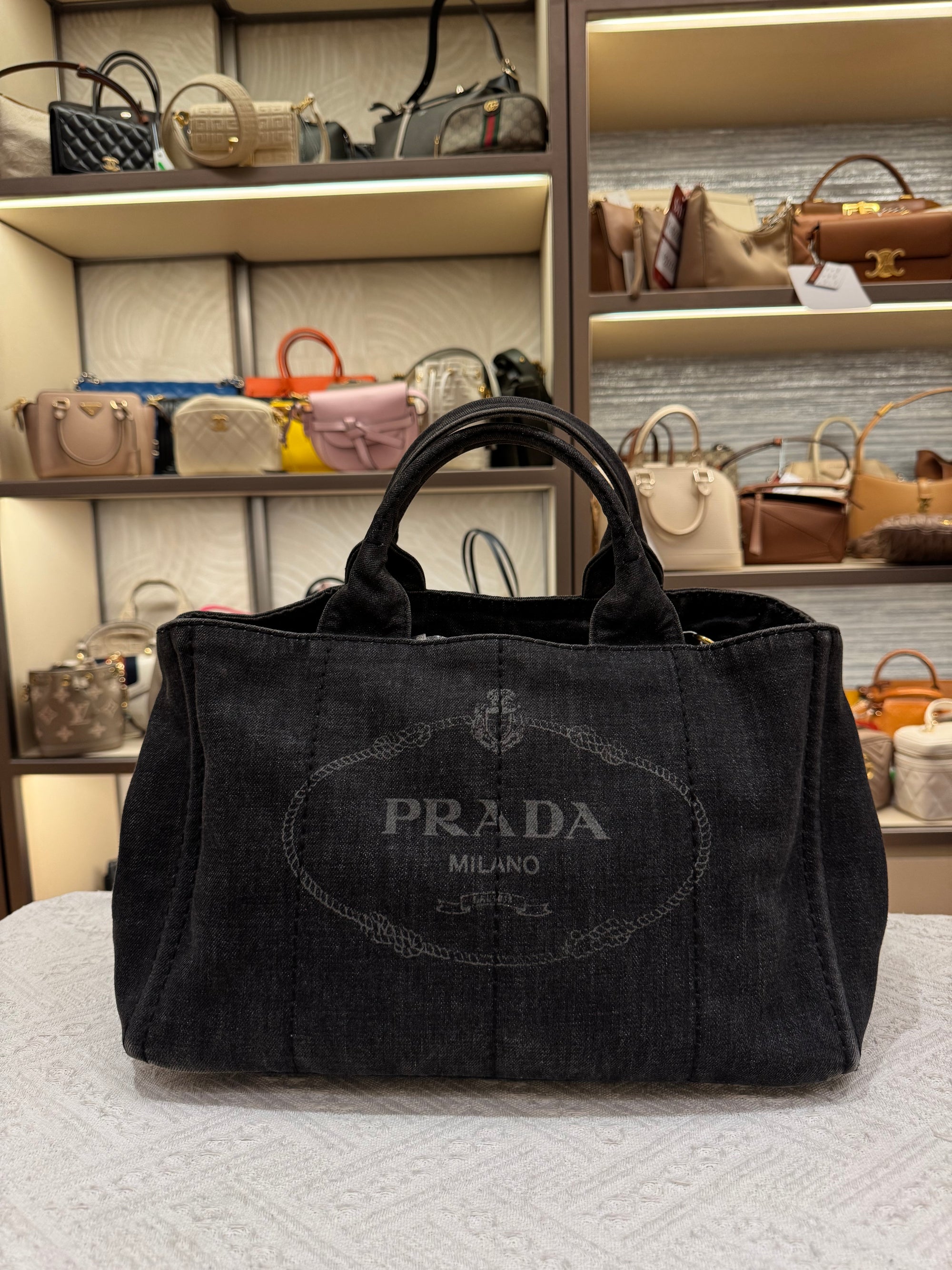 Prada Canapa Denim Tote Small