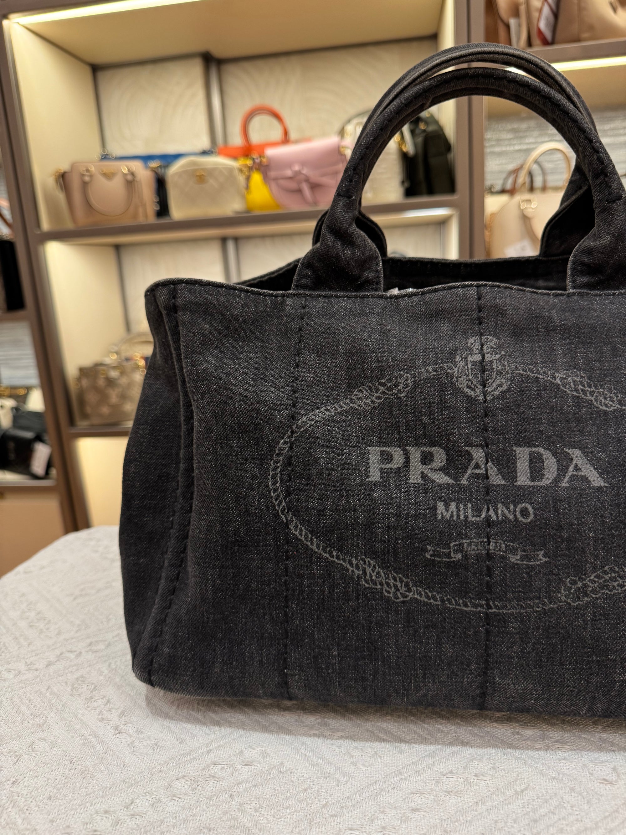 Prada Canapa Denim Tote Small