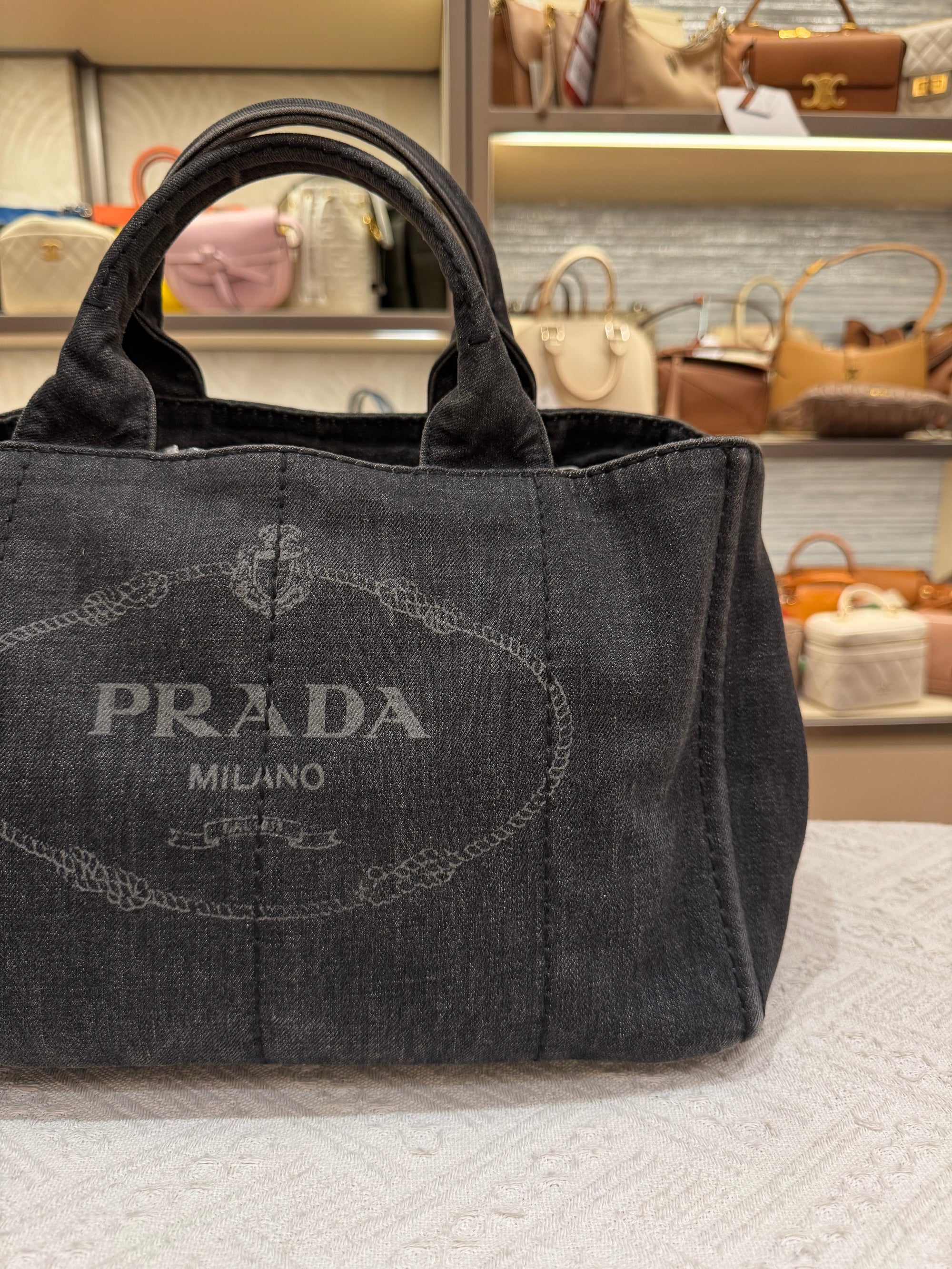 Prada Canapa Denim Tote Small