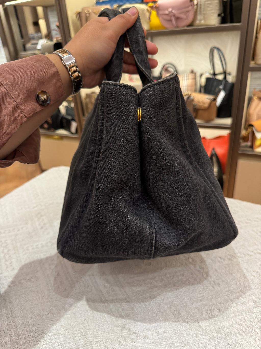 Prada Canapa Denim Tote Small