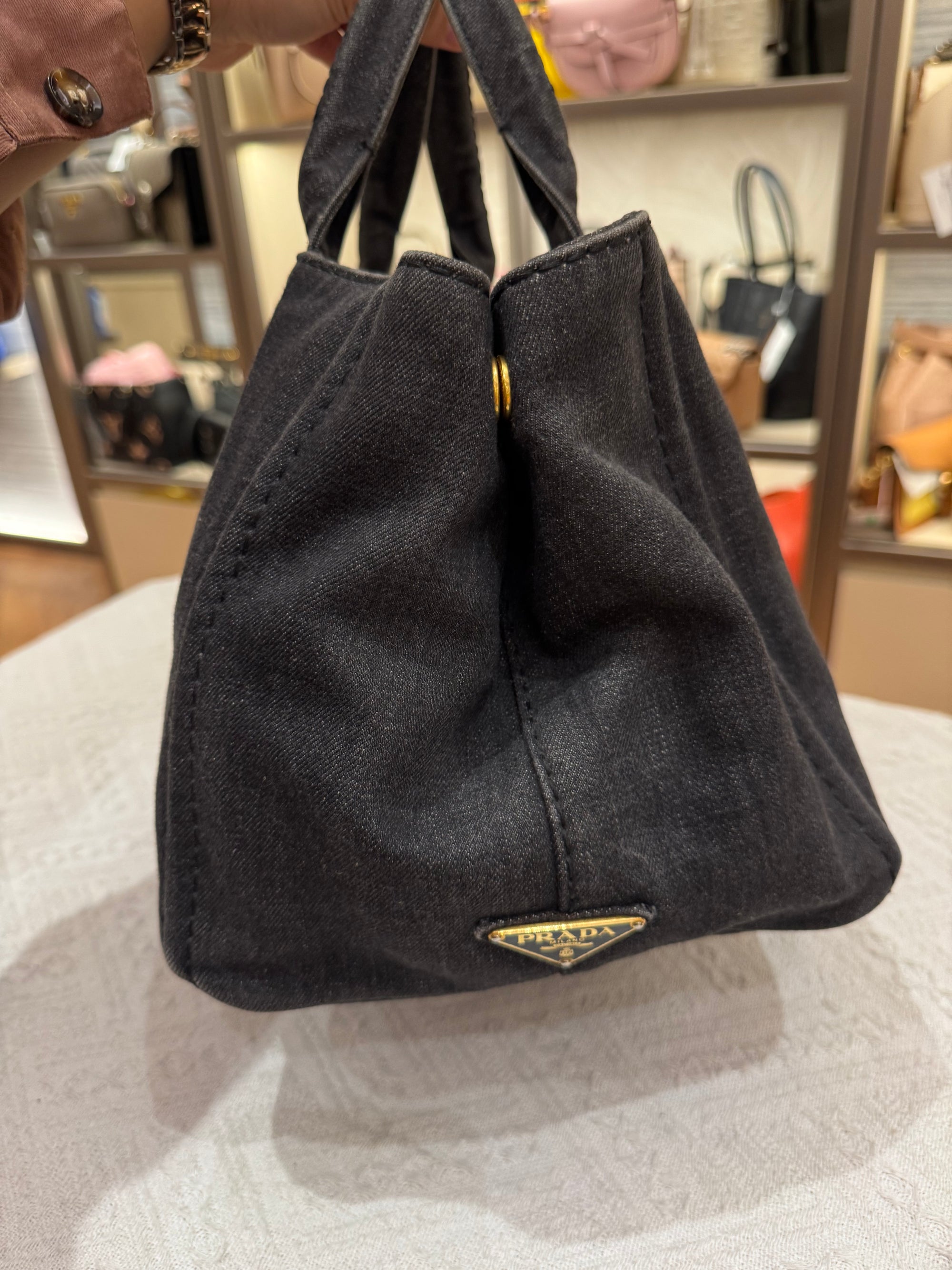 Prada Canapa Denim Tote Small