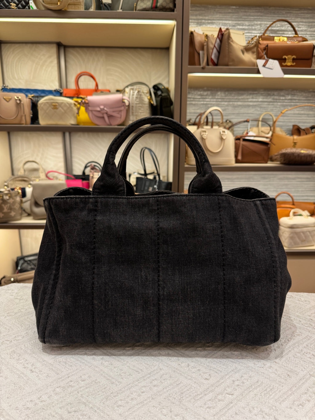 Prada Canapa Denim Tote Small