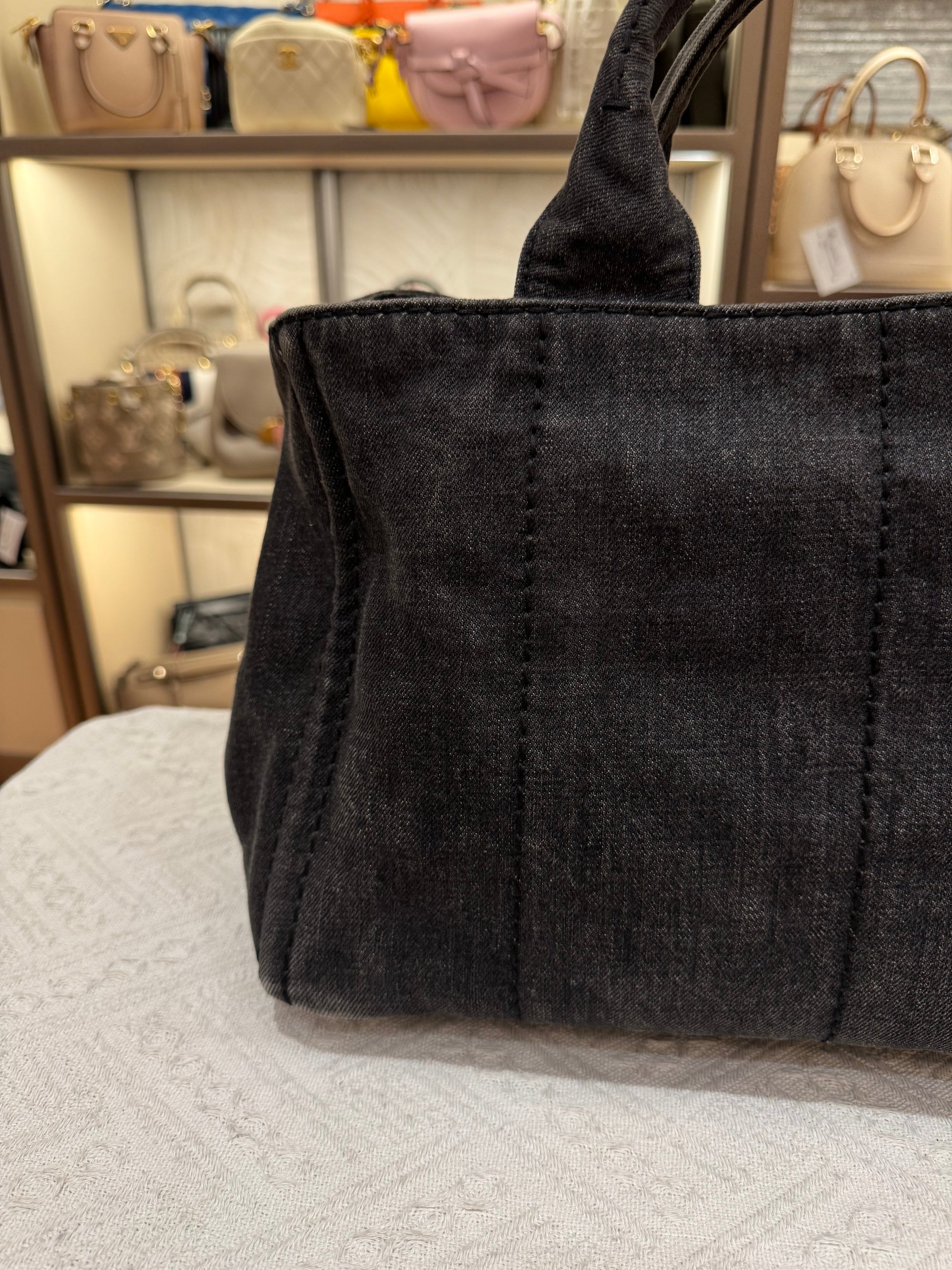 Prada Canapa Denim Tote Small