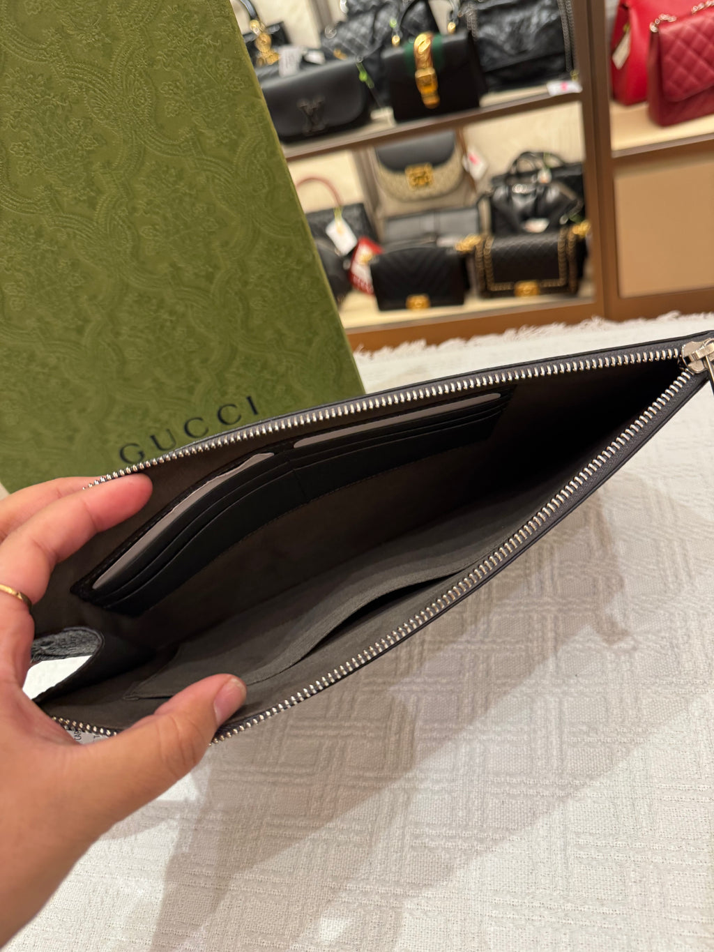 Gucci Clutch Cut Out GG Grey