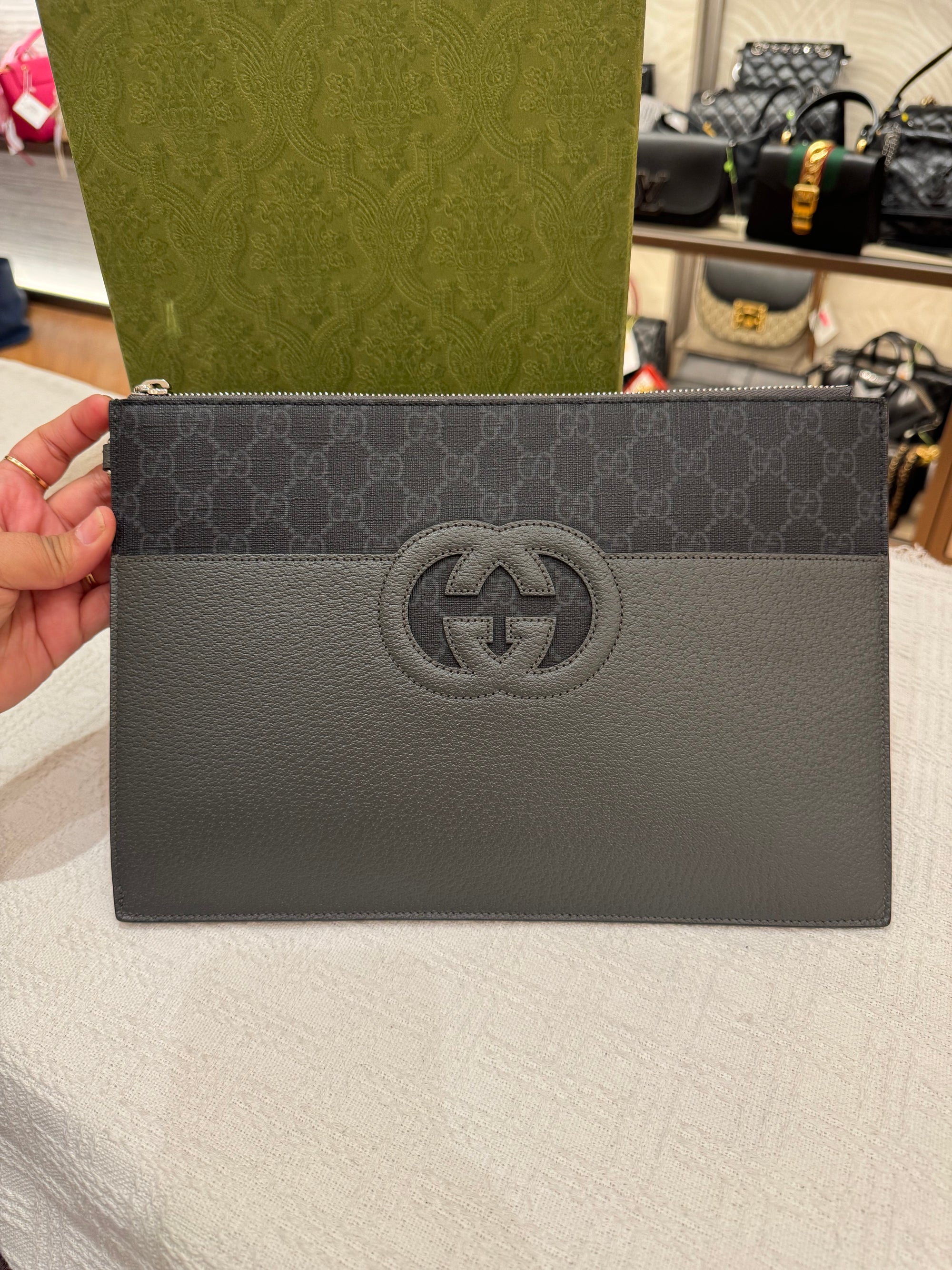 Gucci Clutch Cut Out GG Grey