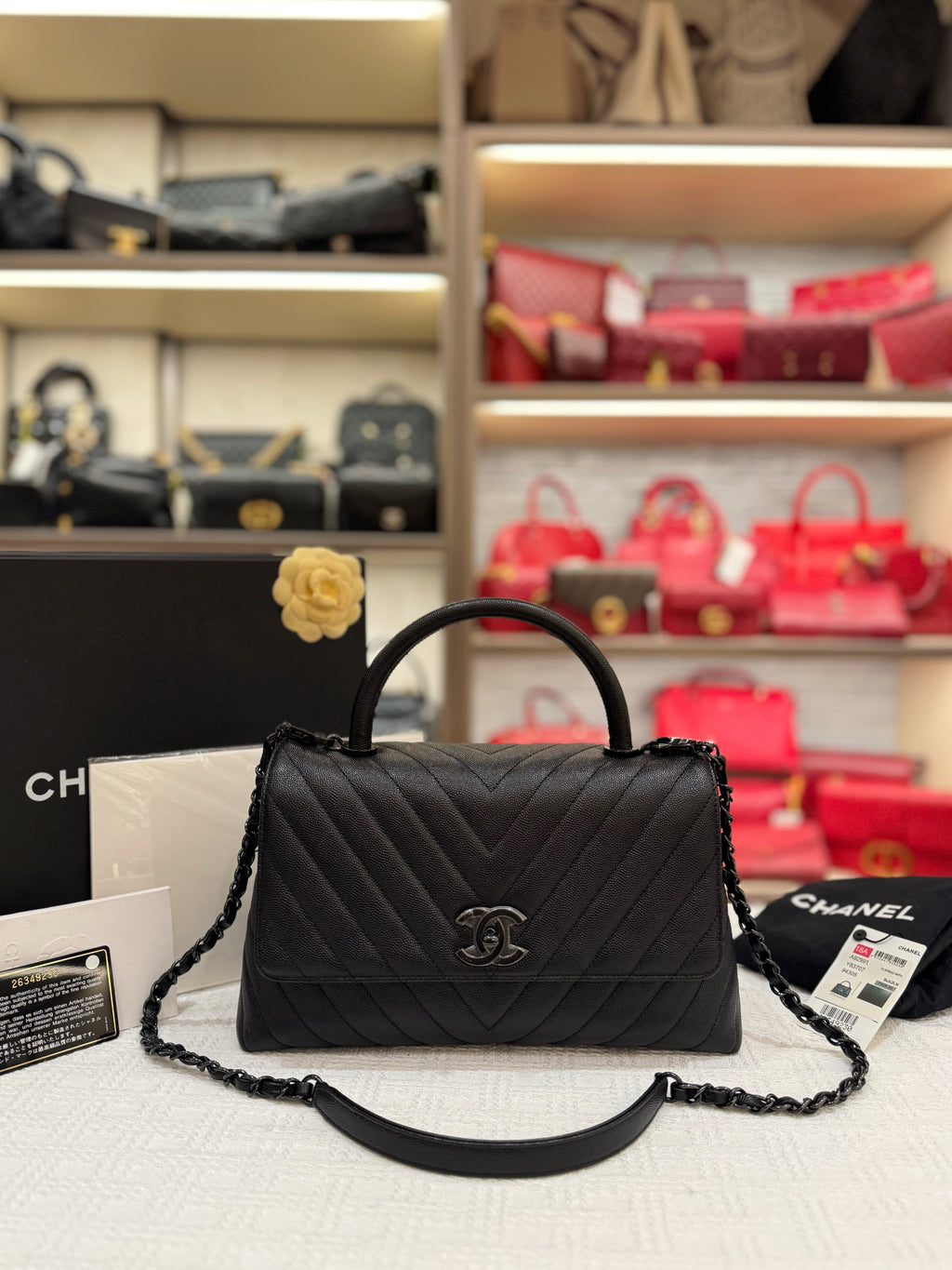 Chanel Coco Handle Medium Caviar Chevron So Black