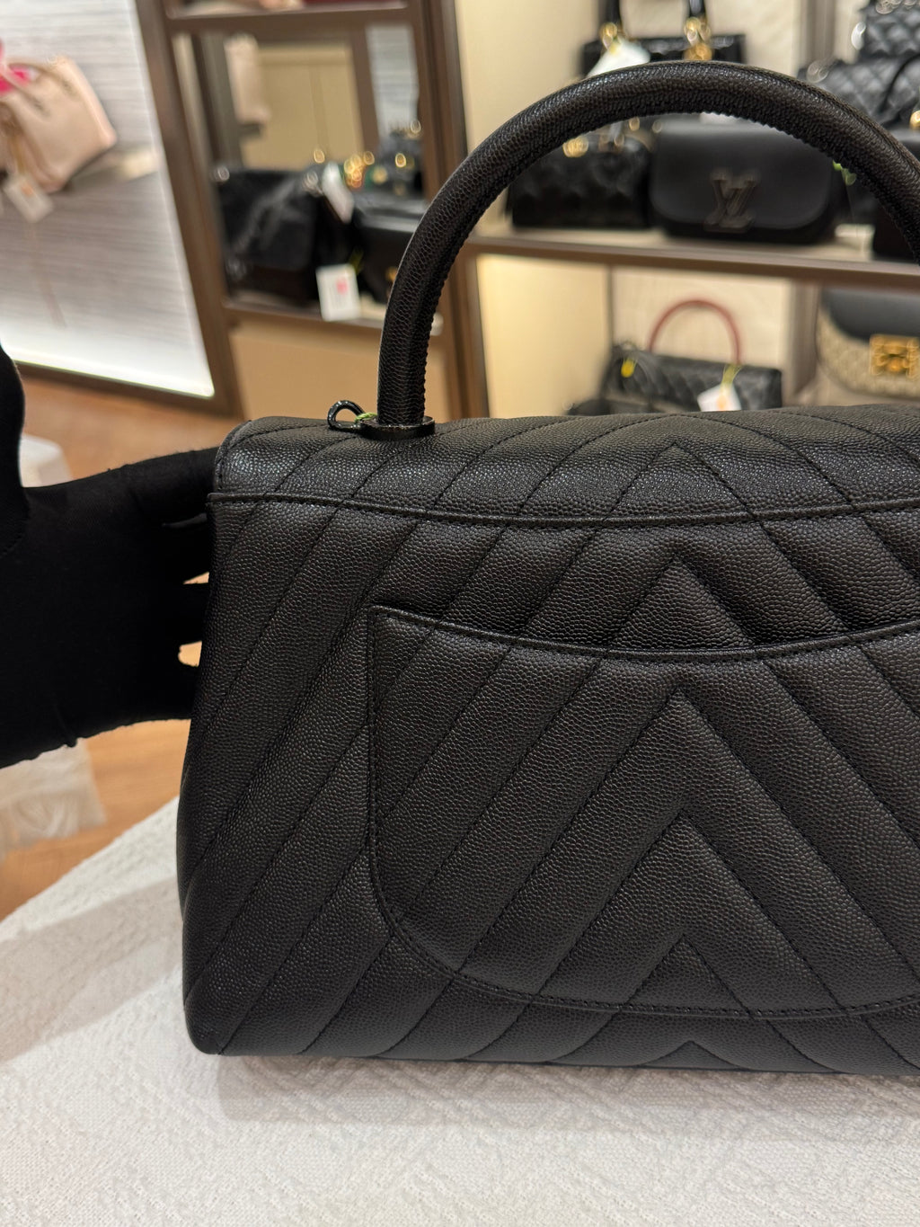 Chanel Coco Handle Medium Caviar Chevron So Black