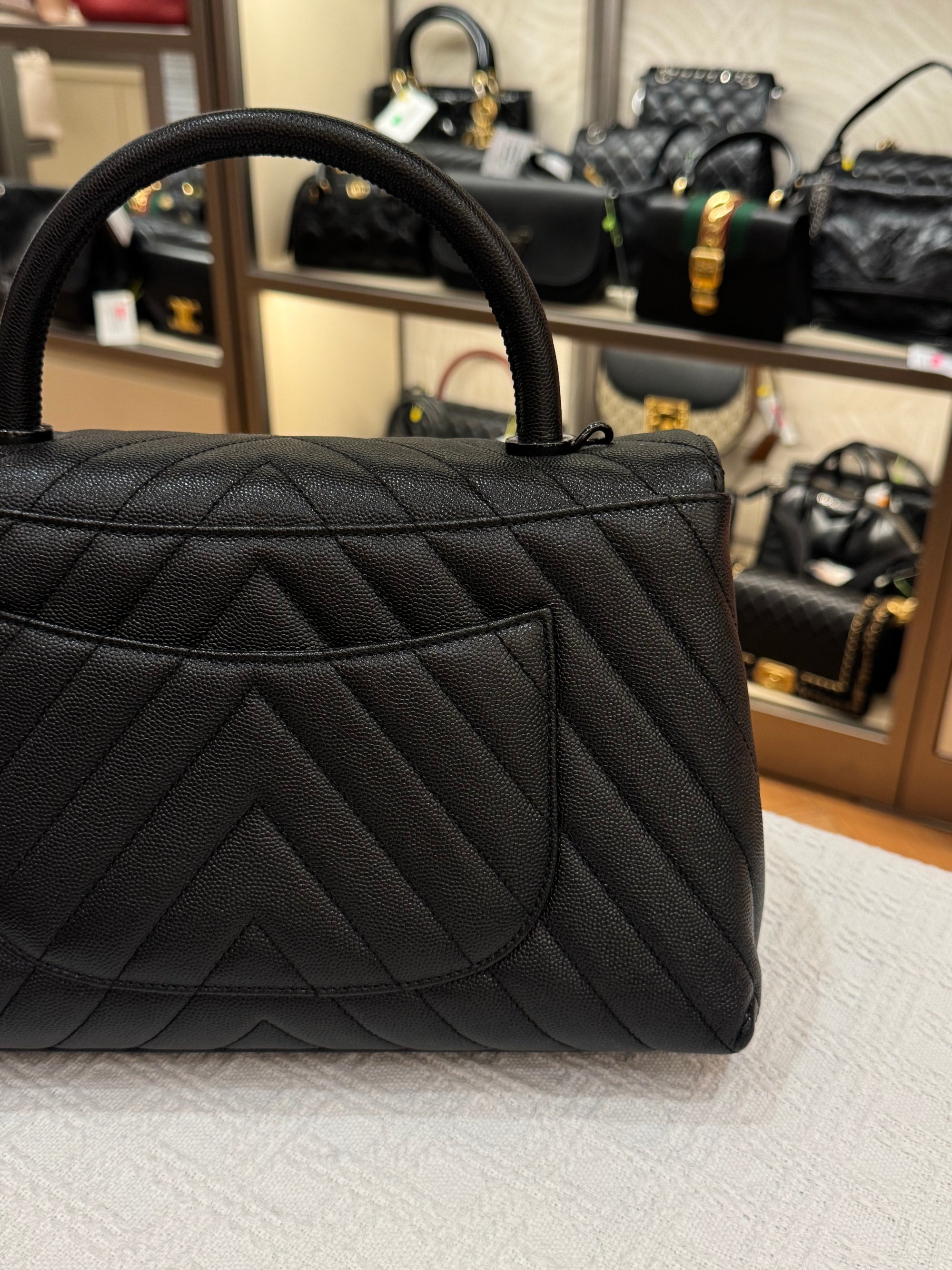 Chanel Coco Handle Medium Caviar Chevron So Black