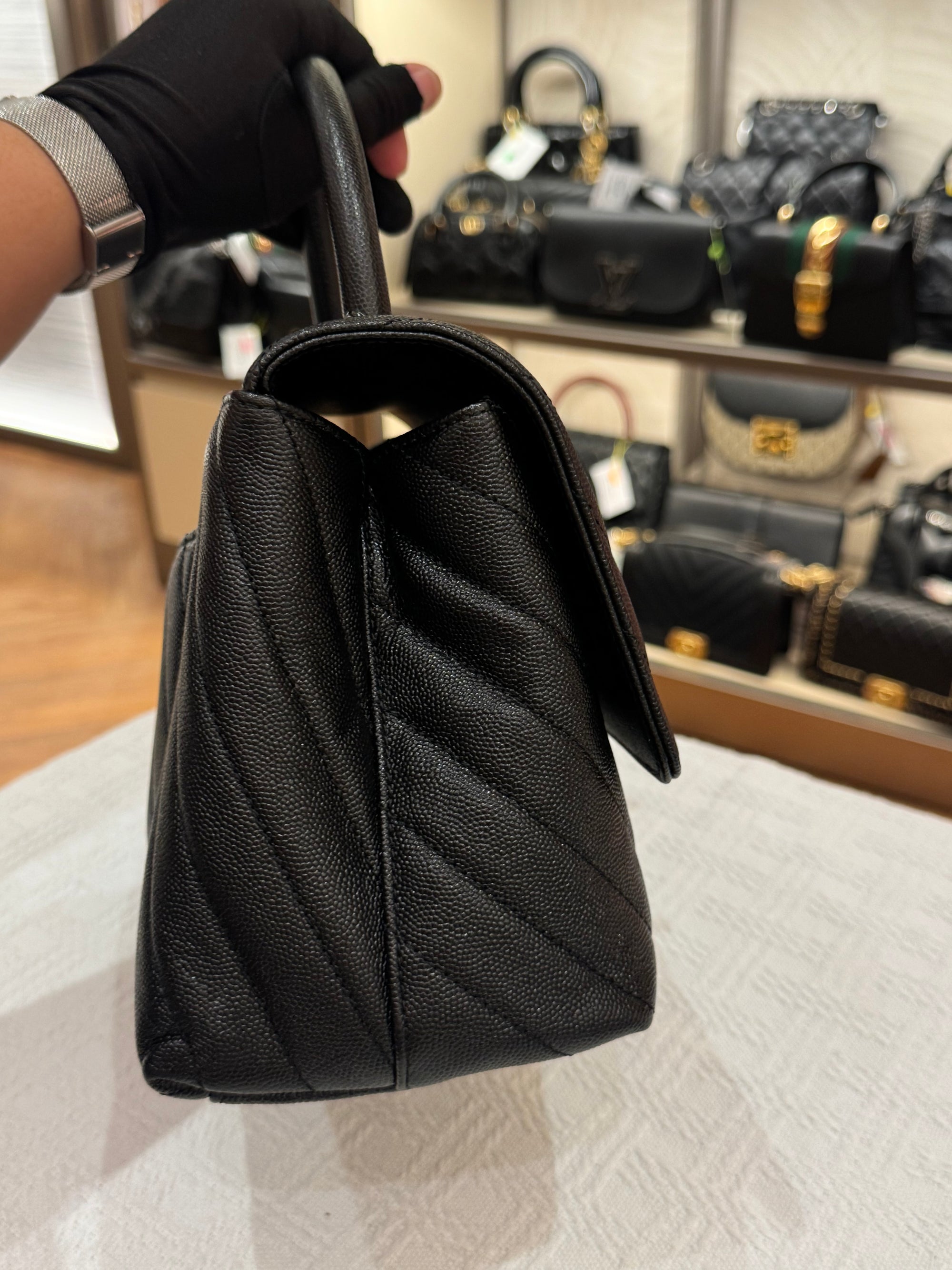 Chanel Coco Handle Medium Caviar Chevron So Black