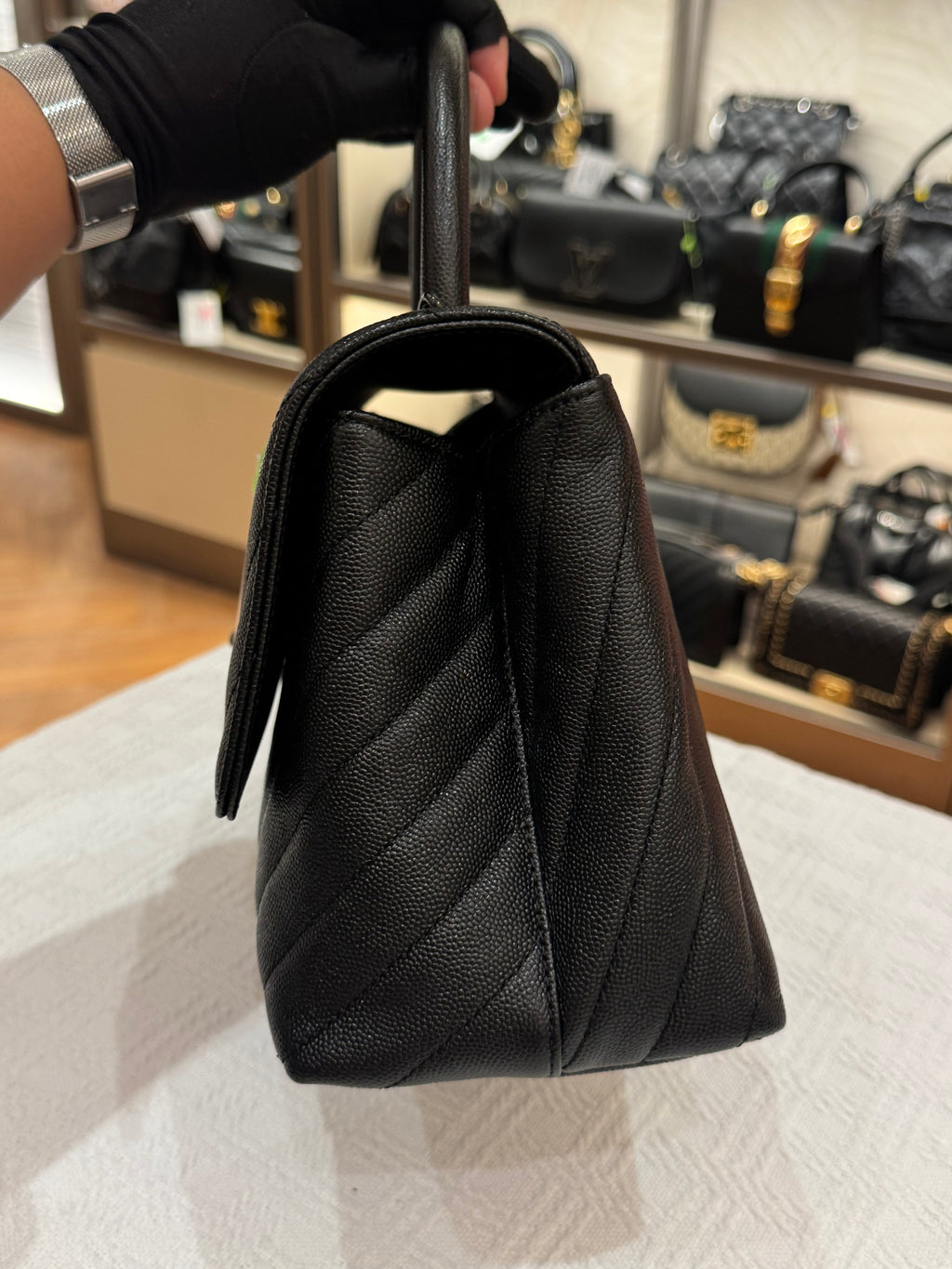 Chanel Coco Handle Medium Caviar Chevron So Black