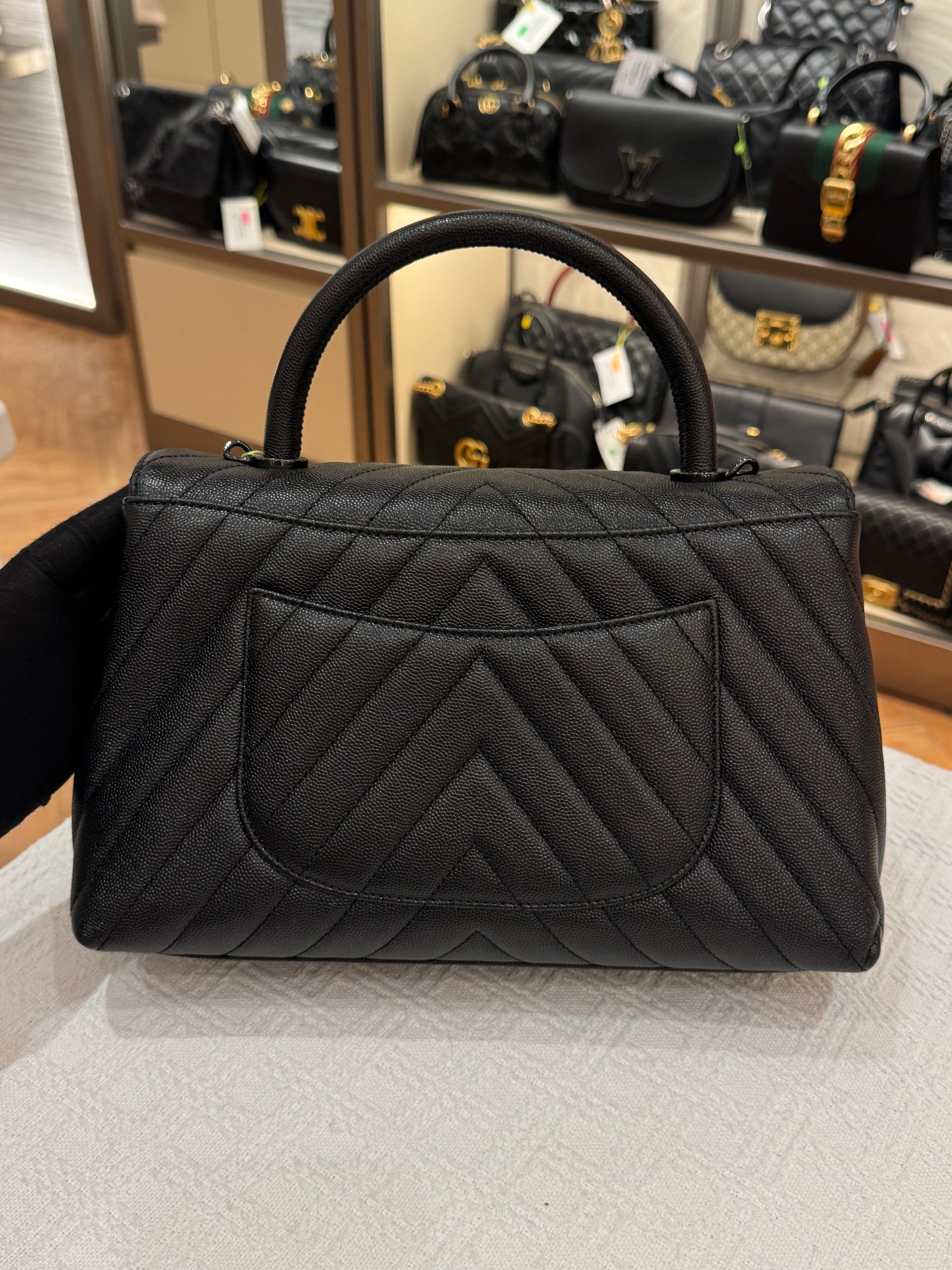 Chanel Coco Handle Medium Caviar Chevron So Black