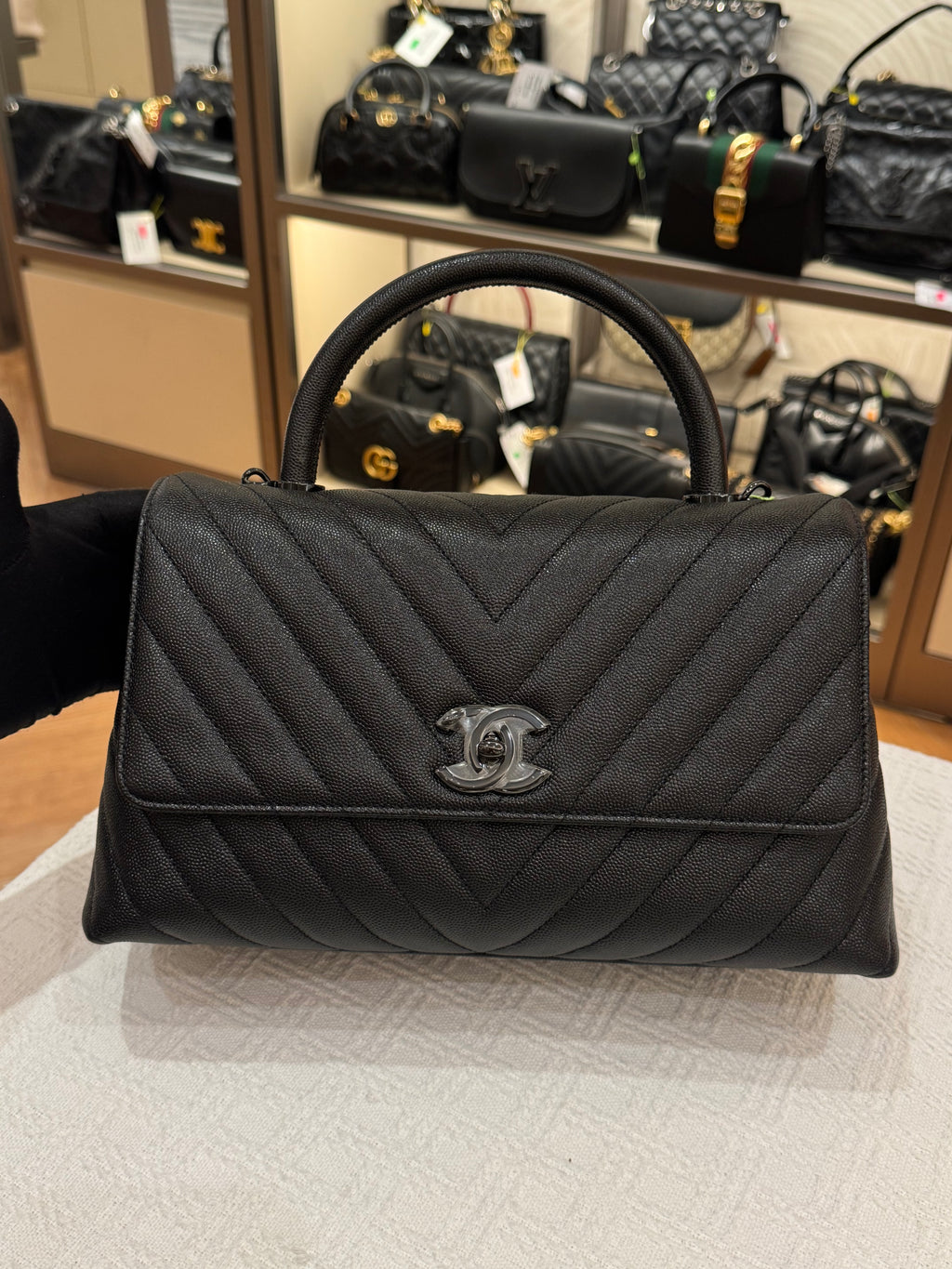 Chanel Coco Handle Medium Caviar Chevron So Black