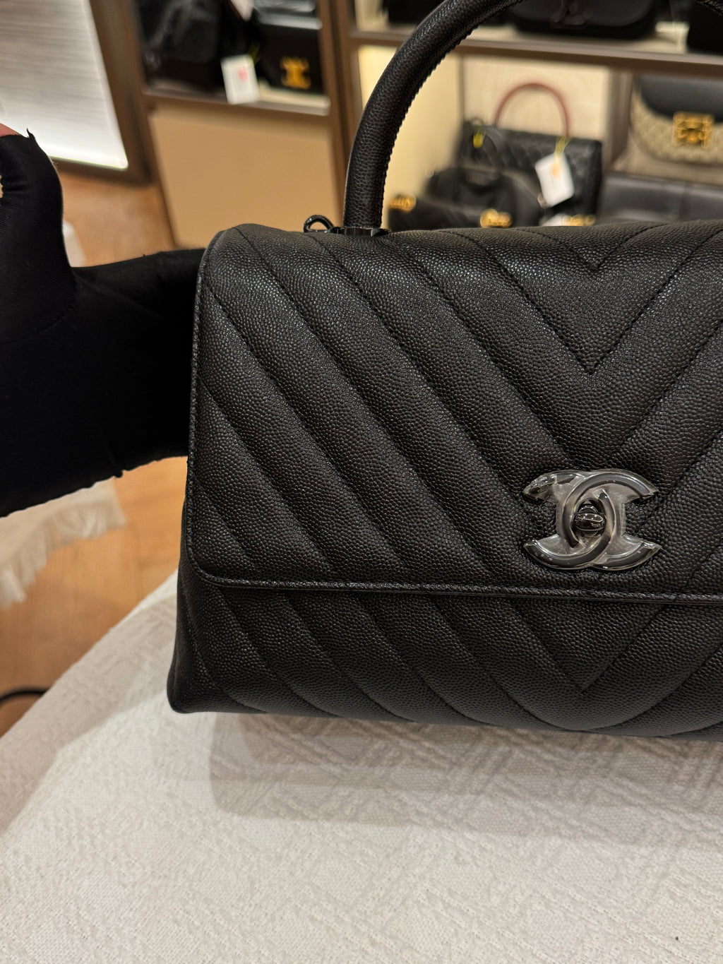 Chanel Coco Handle Medium Caviar Chevron So Black