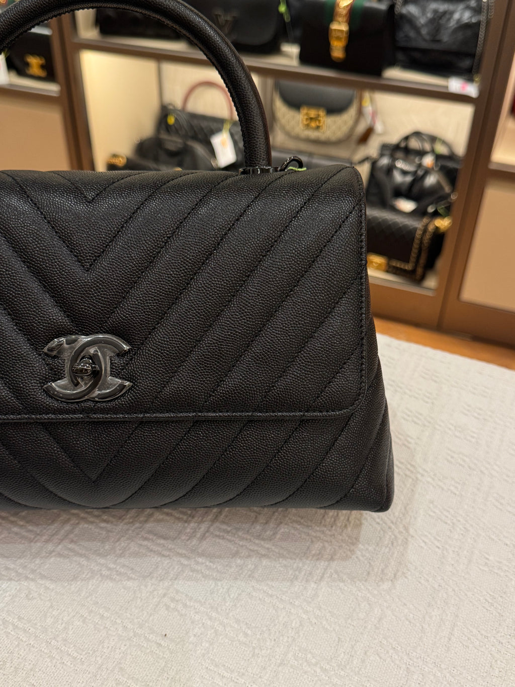 Chanel Coco Handle Medium Caviar Chevron So Black