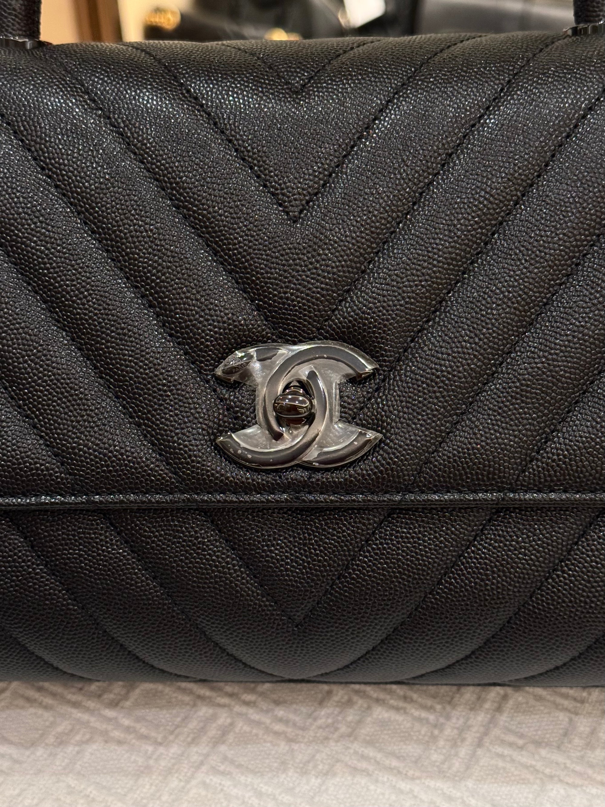 Chanel Coco Handle Medium Caviar Chevron So Black