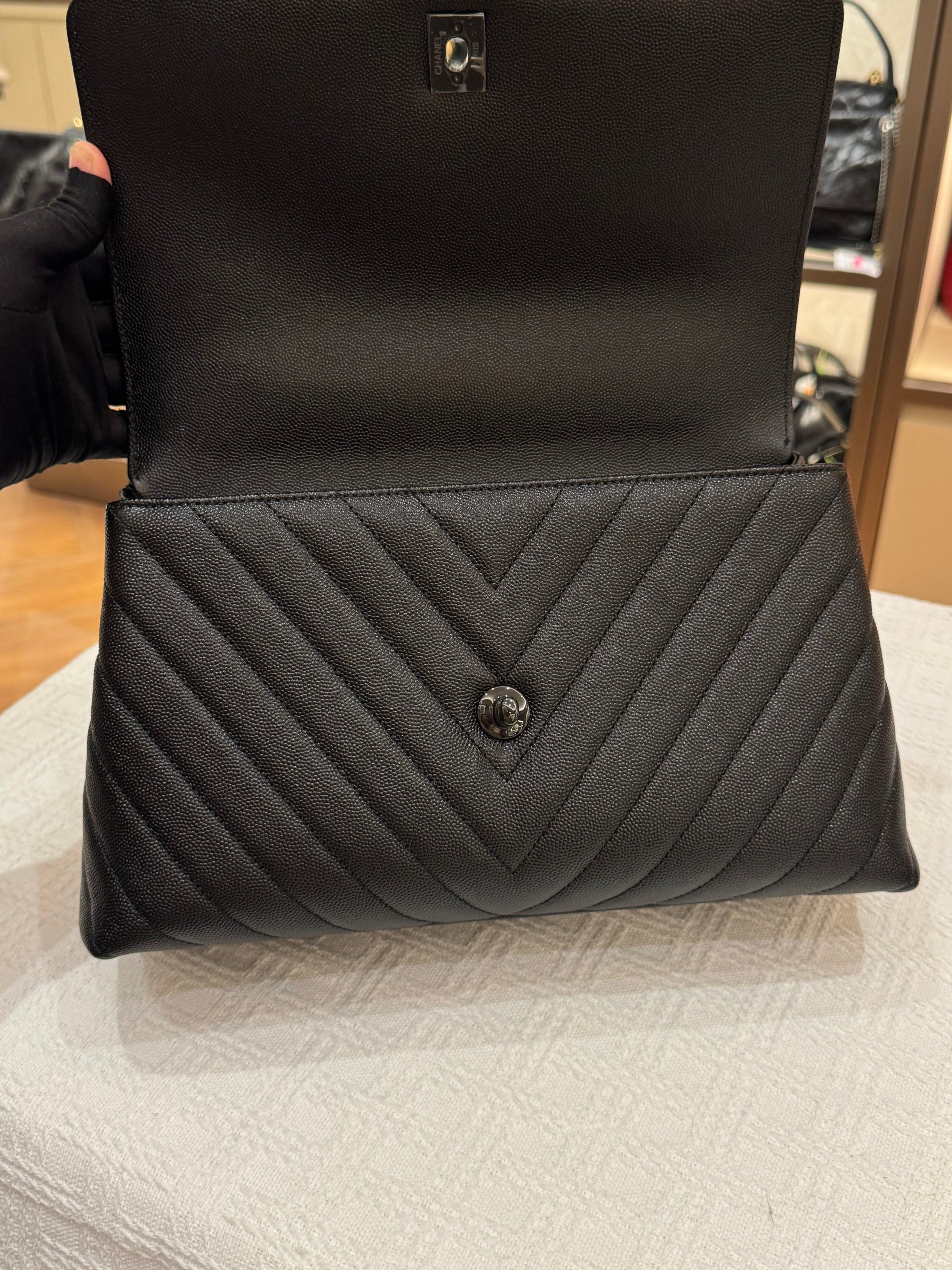 Chanel Coco Handle Medium Caviar Chevron So Black