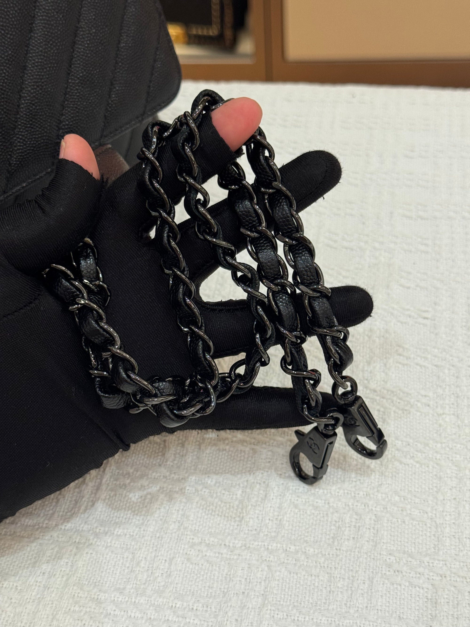 Chanel Coco Handle Medium Caviar Chevron So Black