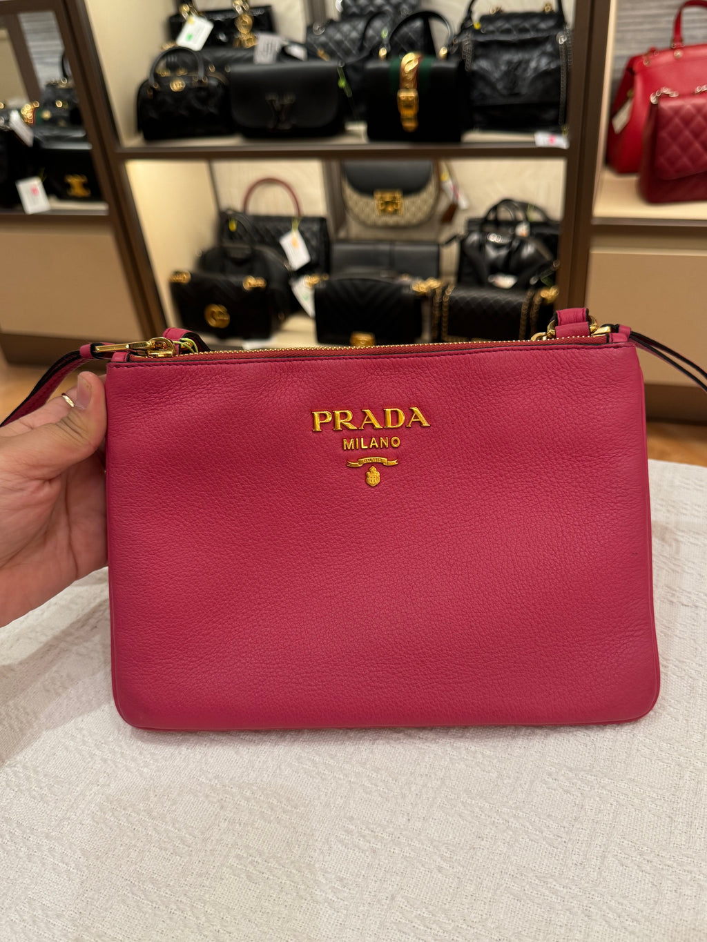 Prada Sling Double Zip Peonia