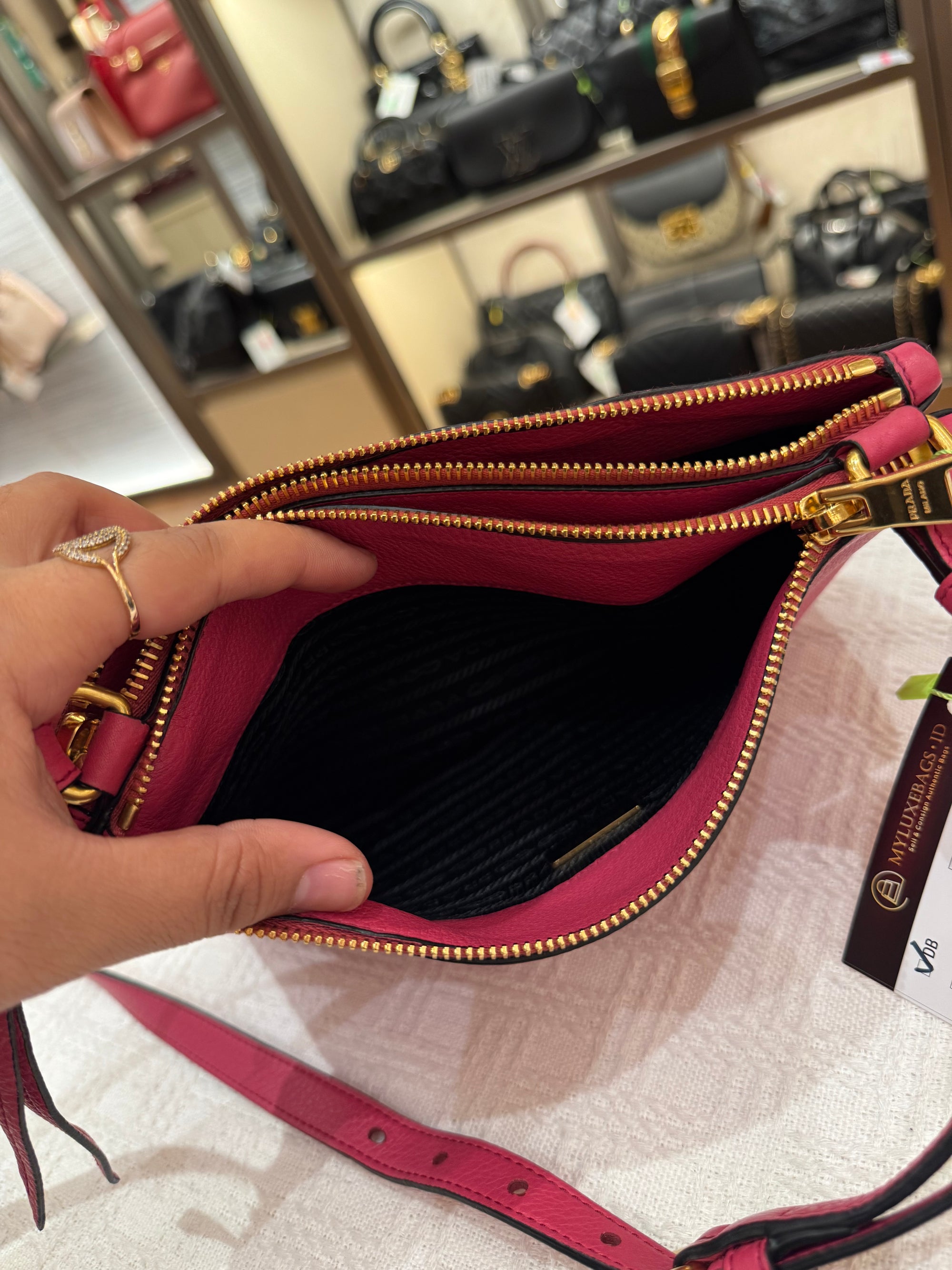 Prada Sling Double Zip Peonia