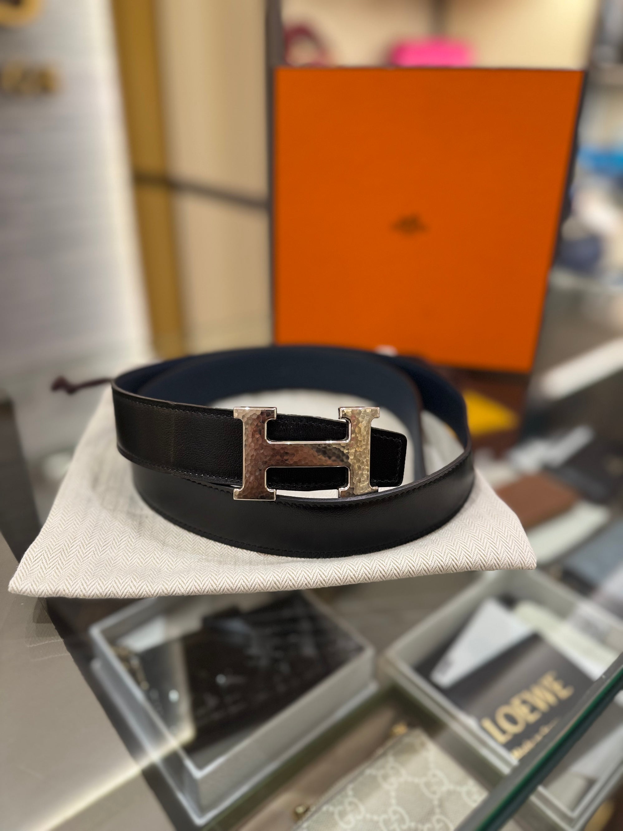 Hermes Belt Buckle H Martele Noir / Bleu