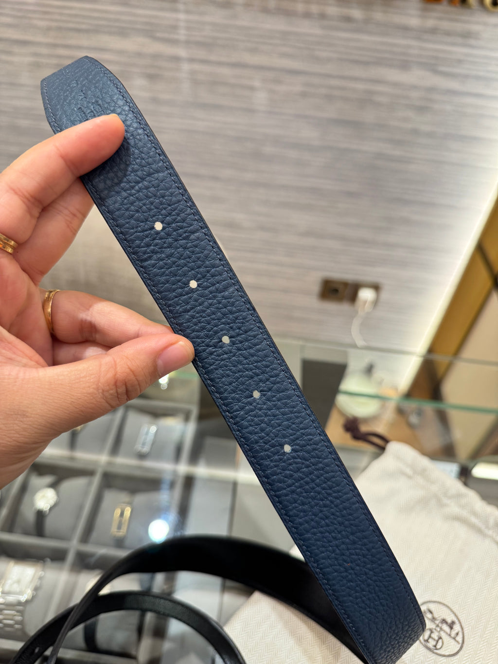 Hermes Belt Buckle H Martele Noir / Bleu