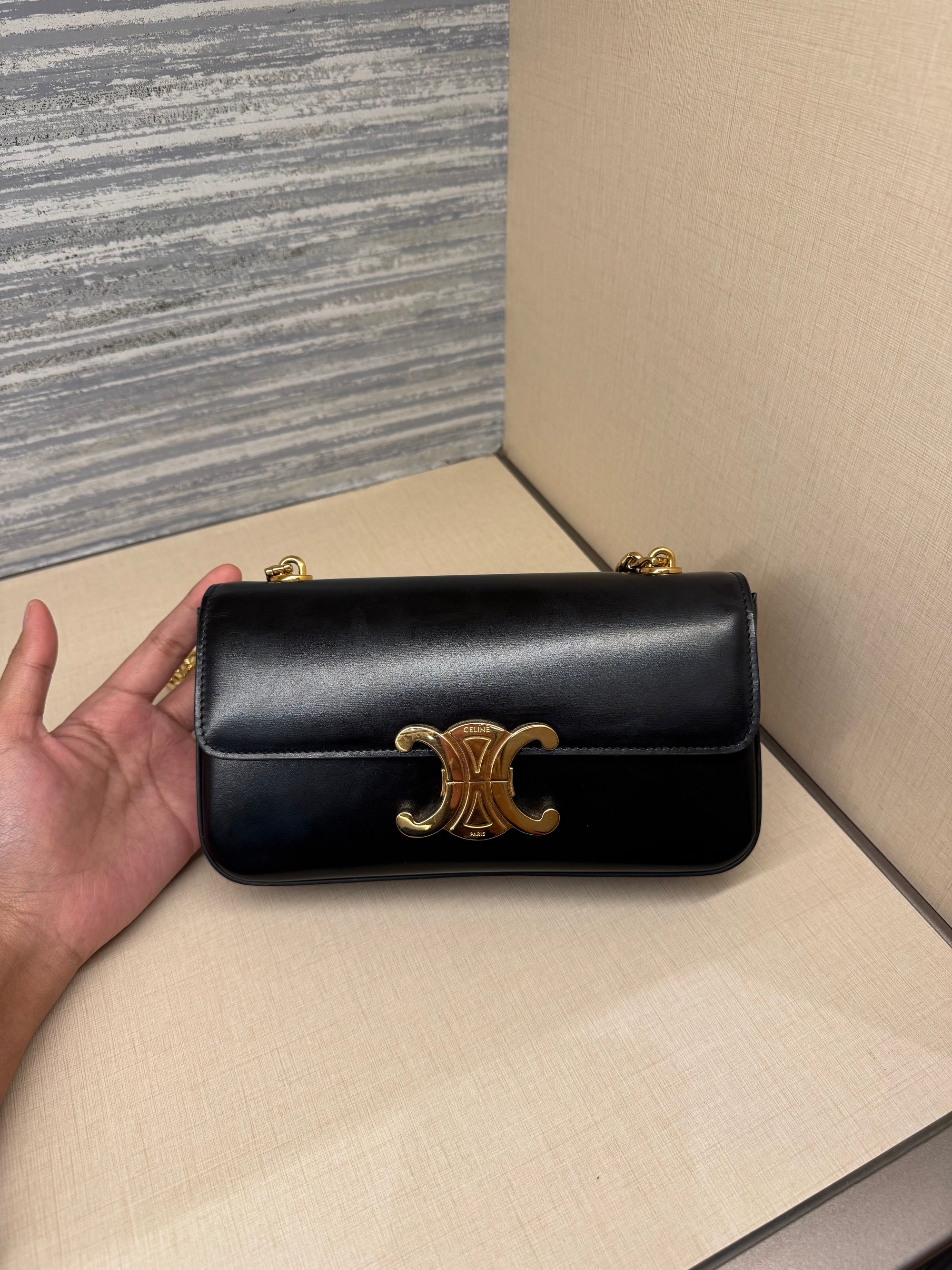 Celine Triomphe Chain Shoulder Black