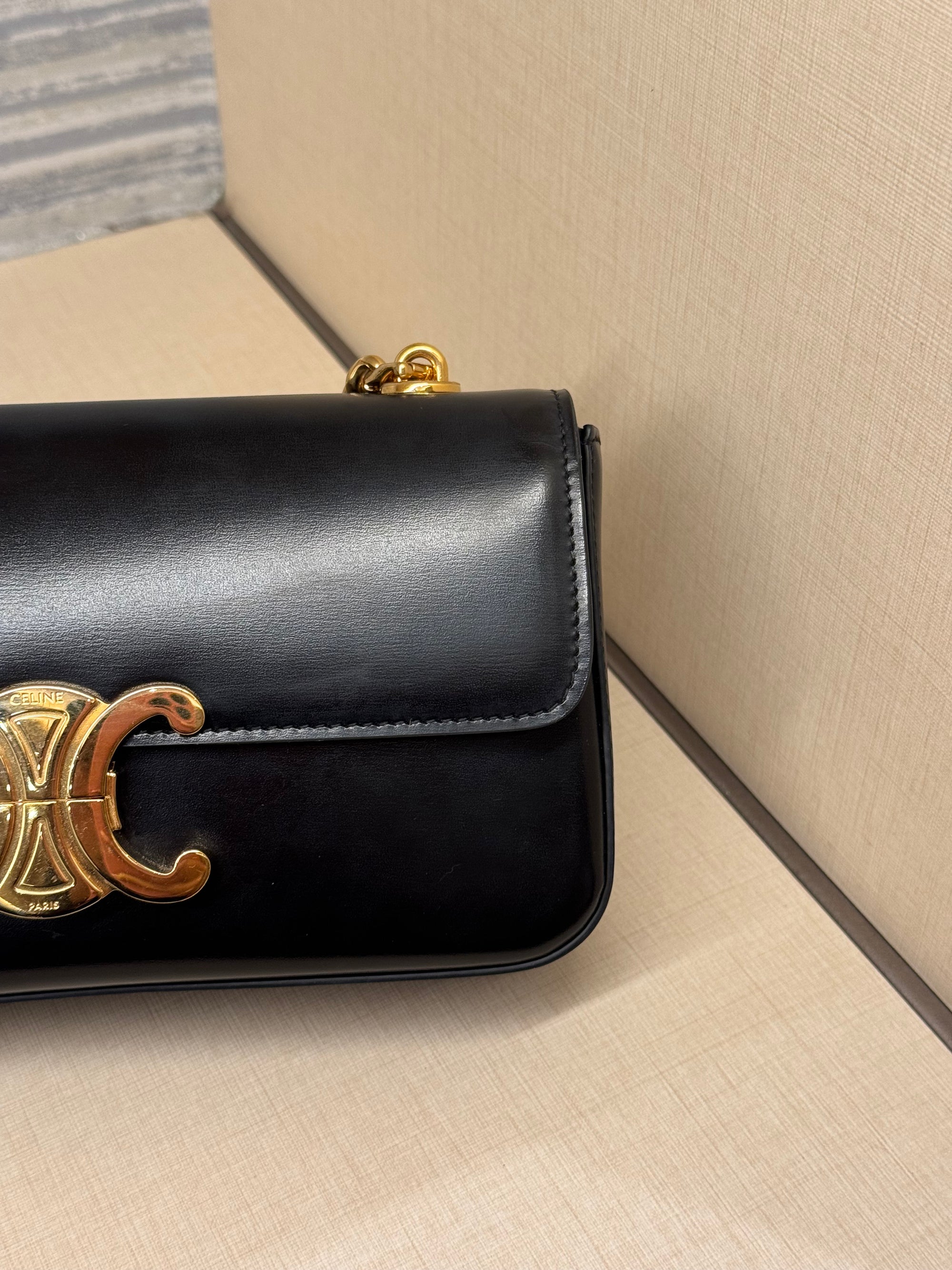 Celine Triomphe Chain Shoulder Black