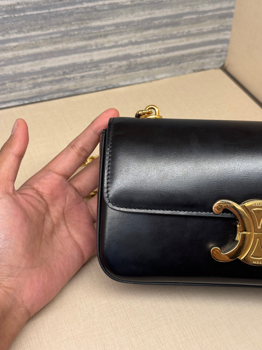Celine Triomphe Chain Shoulder Black