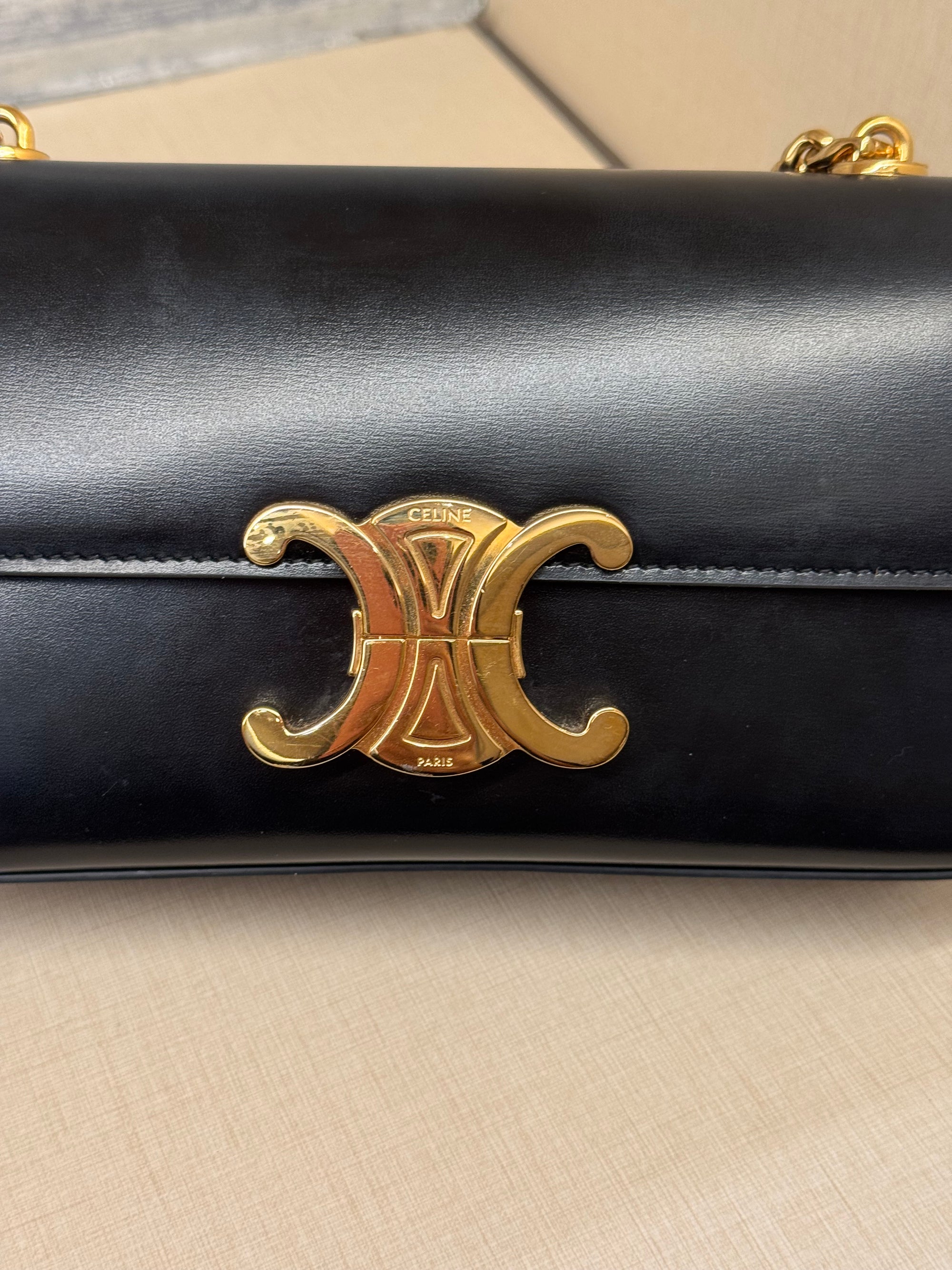 Celine Triomphe Chain Shoulder Black